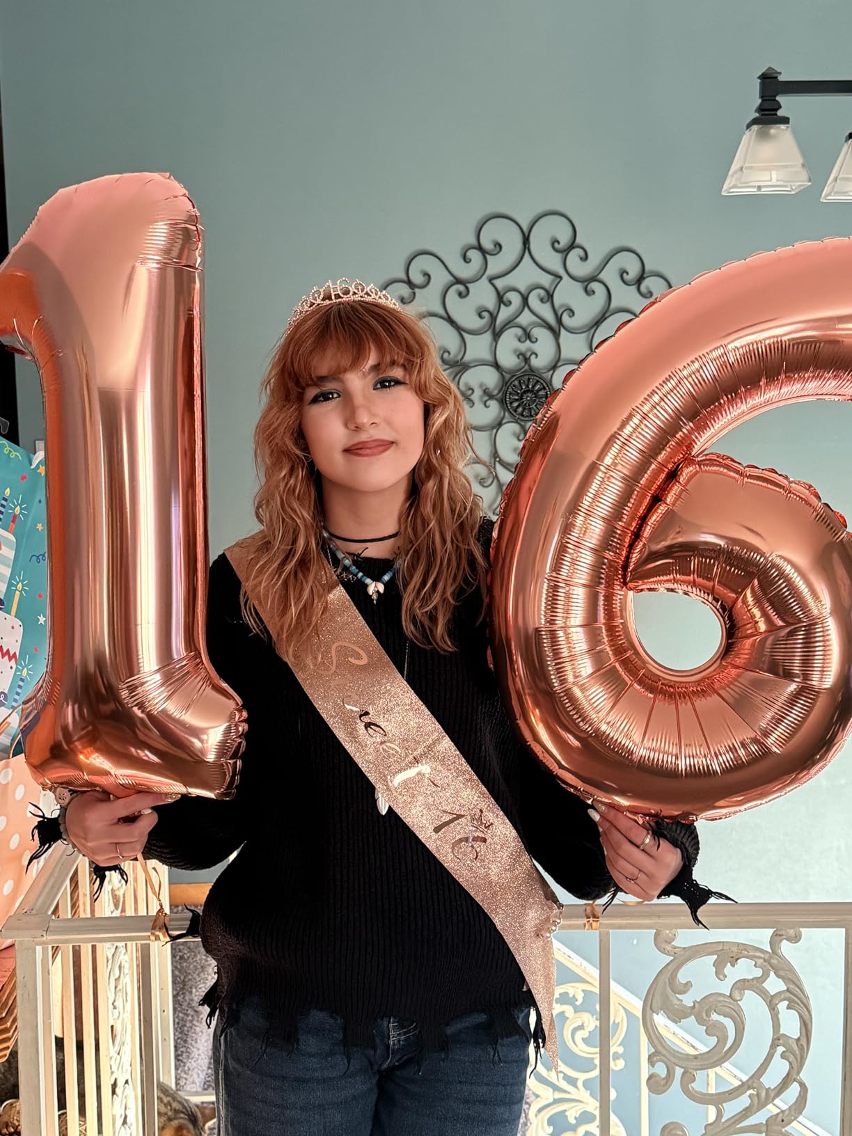 Sweet 16 Birthday Party Decorations for Girls, Sweet 16 Sash and Tiara, Cake Toppers, Number Candles and Balloons, 16th Birthday Gifts for Girls customer photo 2