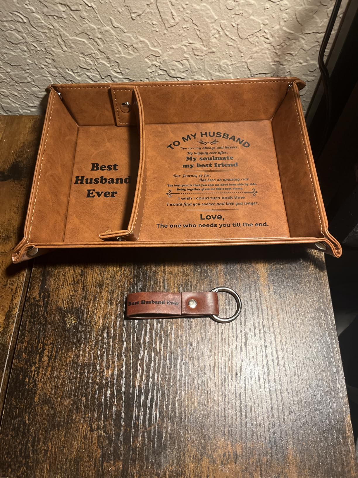 Gifts for Him Husband Men, Best Husband Ever PU Leather Valet Tray and Keychain, Anniversary Easter Birthday Gifts Ideas for Husband Him Boyfriend Who Has Everything from Wife customer photo 2