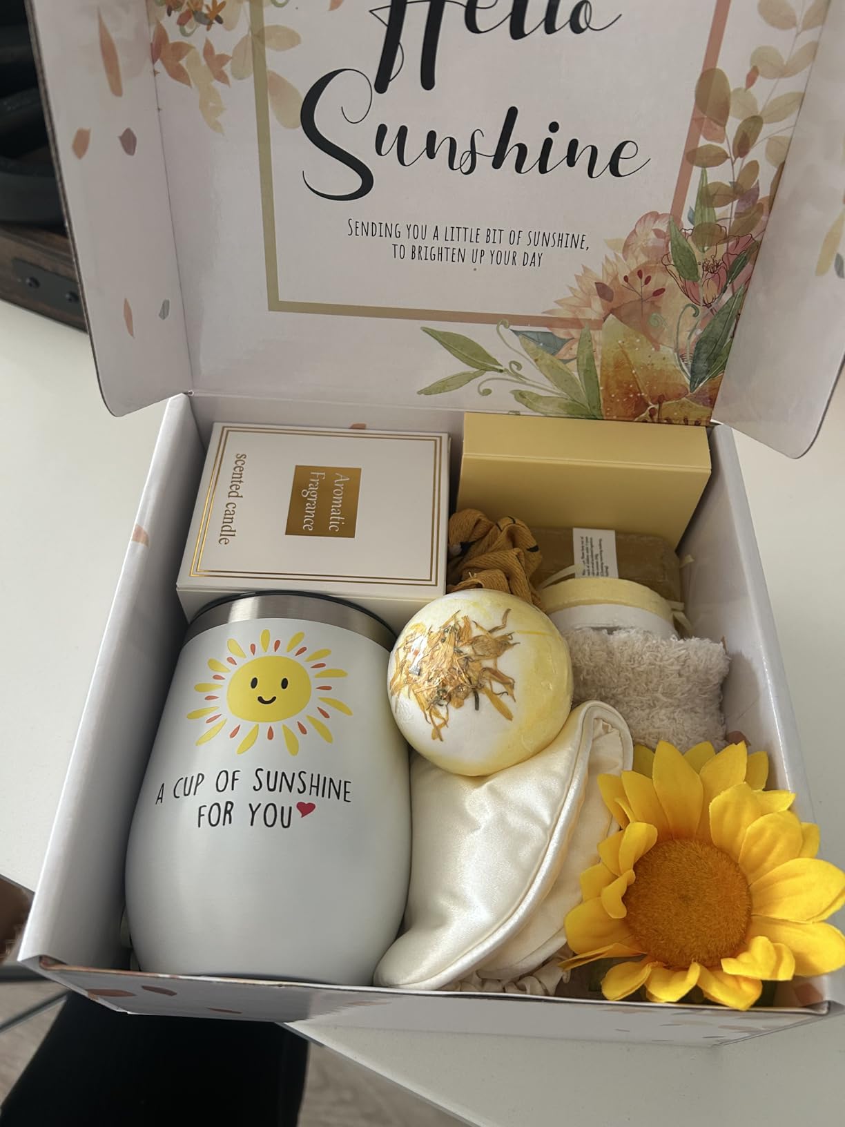 Birthday Gifts for Women, Sending Sunshine Christmas Gifts, Get Well Soon Gifts Basket Care Package Unique Spa Gifts Box with Wine Glasses for Thinking of You Her Sister Best Friend customer photo 1