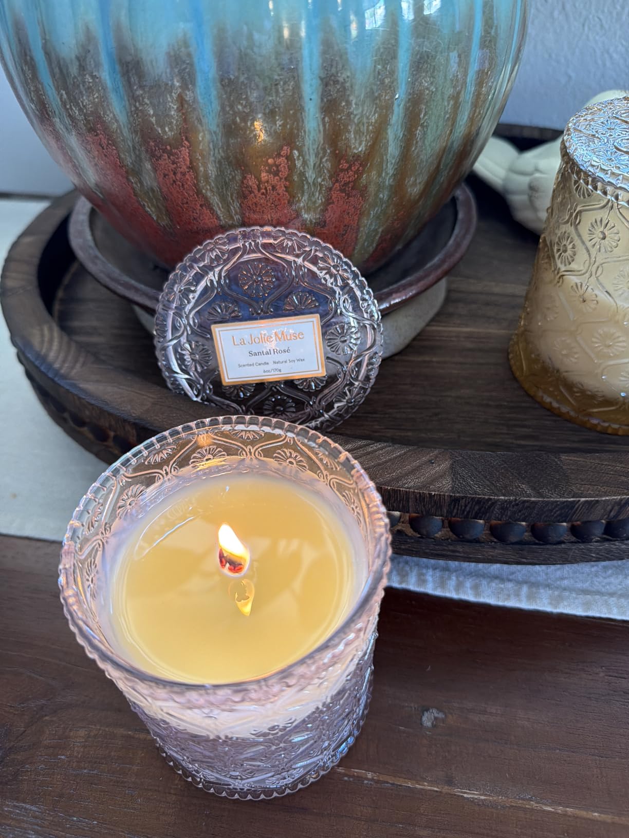 LA JOLIE MUSE Santal Rose Scented Candle - Saffron, Rose & Leather | 6 oz Natural Soy Wax | 40 Hours Clean Burn | Self Care Gifts for Women | Elegant Home Decor customer photo 2