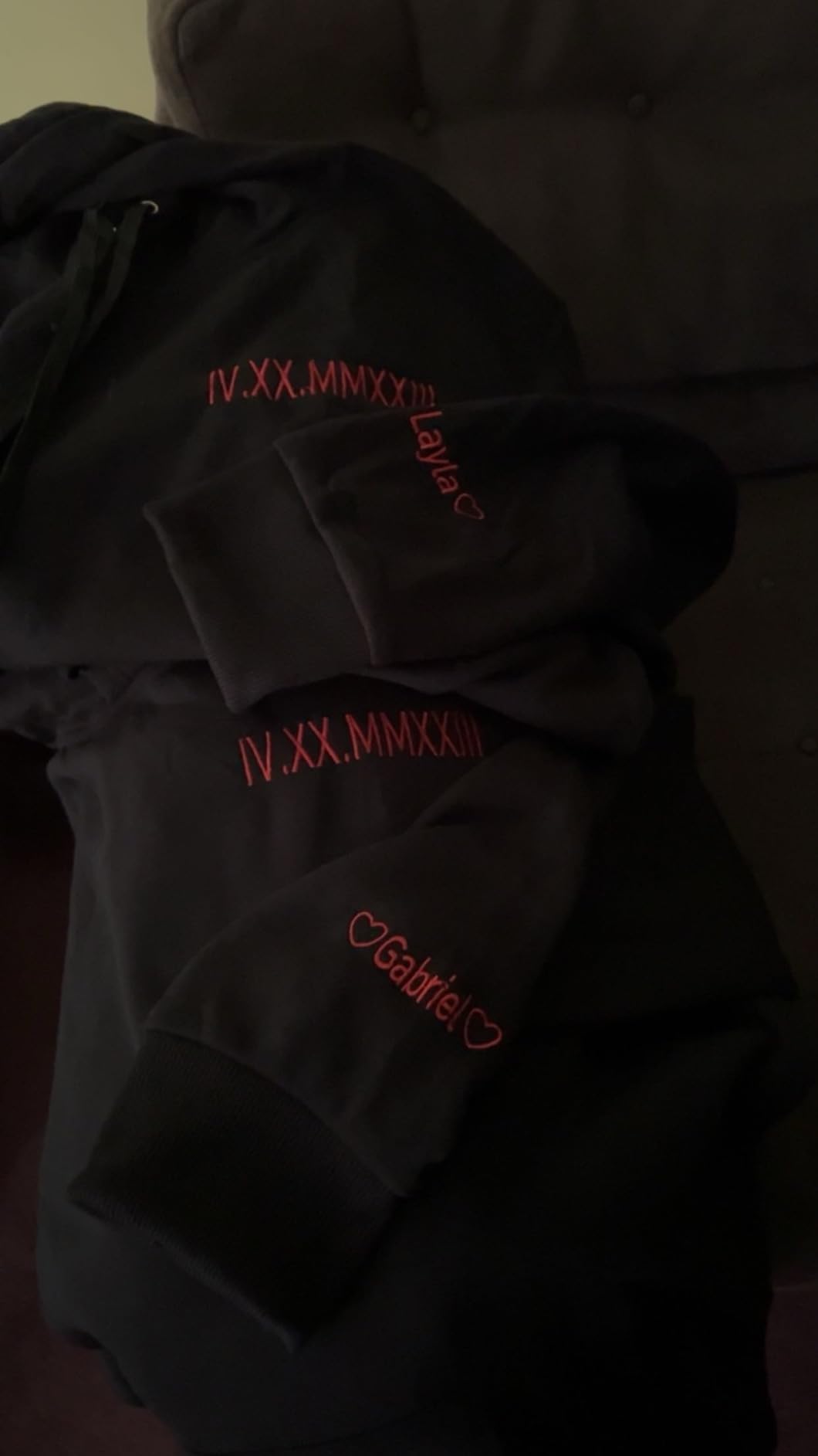 Custom Embroidered Roman Numeral Hoodies, Matching Hoodies For Couples, Custom Hoodie For Boyfriend With Initial Heart customer photo 1