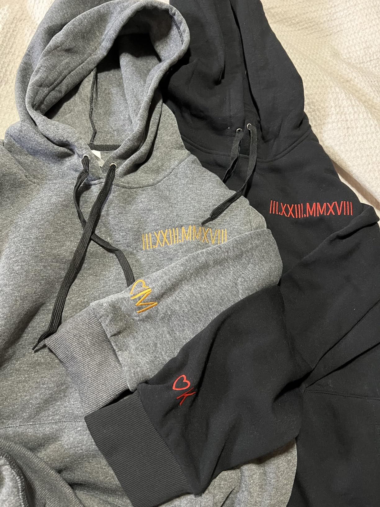 Custom Embroidered Roman Numeral Hoodies, Matching Hoodies For Couples, Custom Hoodie For Boyfriend With Initial Heart customer photo 2