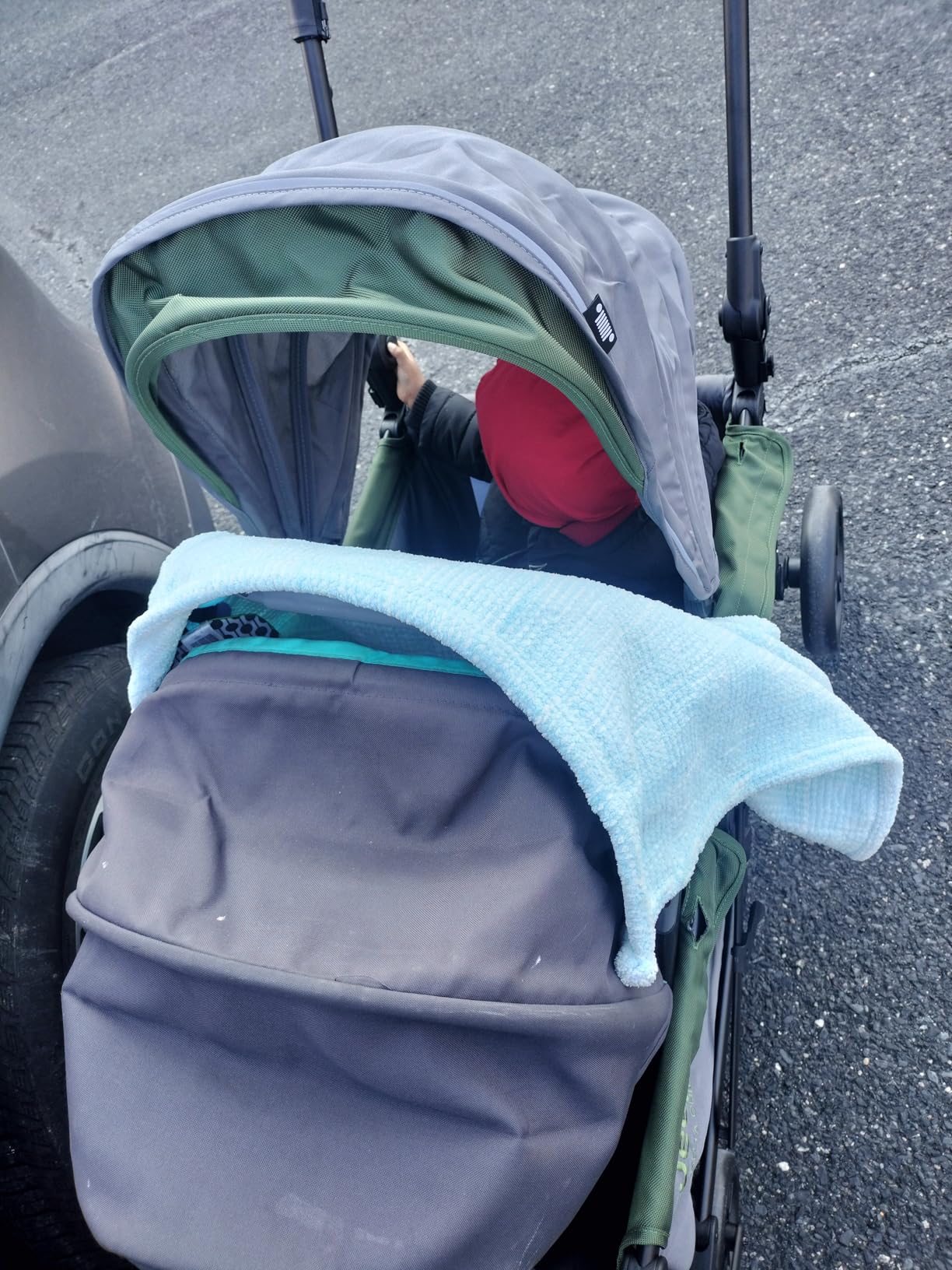 Jeep Sport All-Terrain Stroller Wagon by Delta Children - Includes Canopy, Parent Organizer, Adjustable Handlebar, Snack Tray & Cup Holders, Grey/Blue Moon customer photo 2