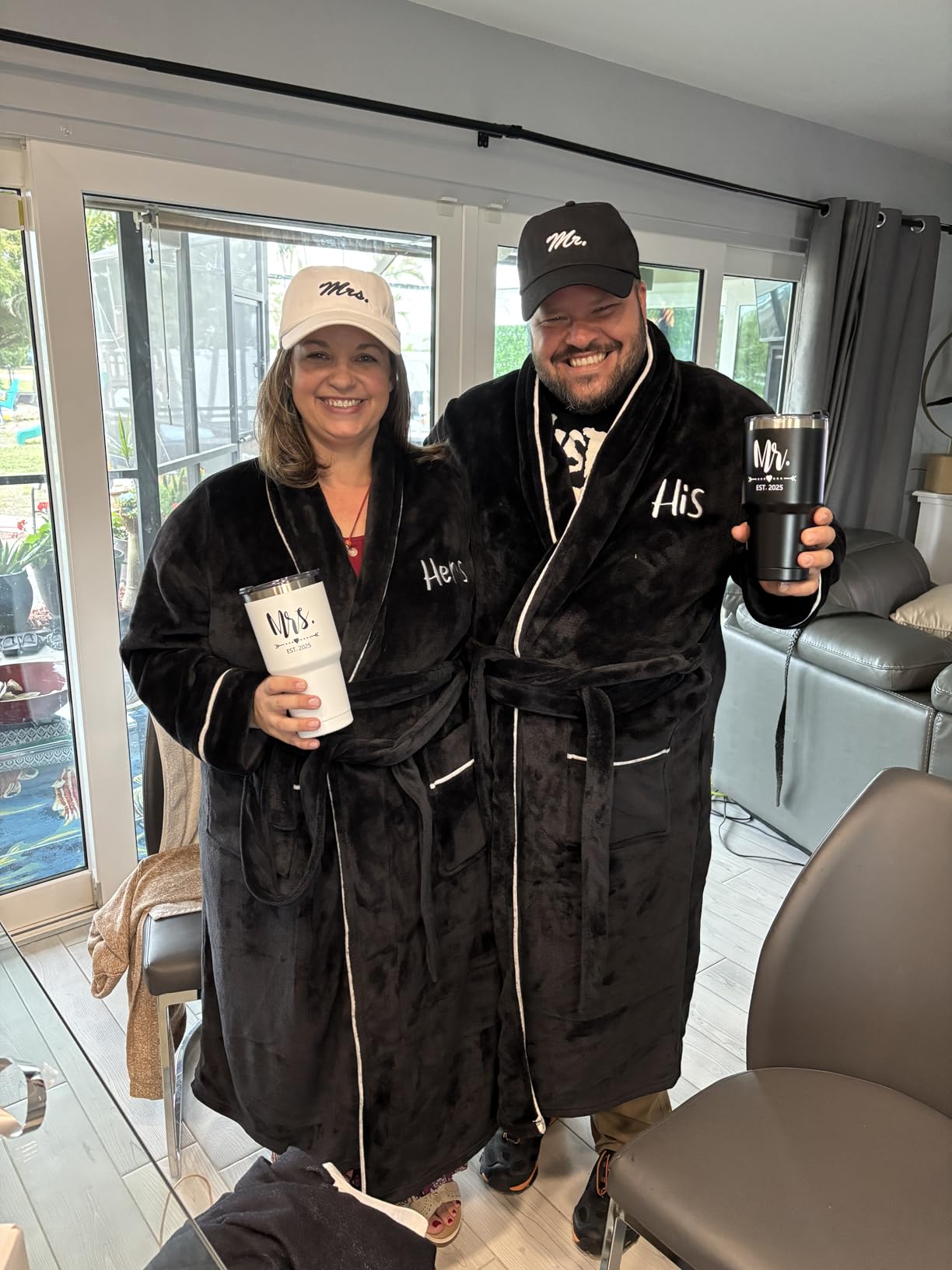 2Pcs Mr and Mrs Robes for Couples Fleece, Matching Long Hooded Robes for Men Women, His and Hers Wedding Gifts customer photo 1