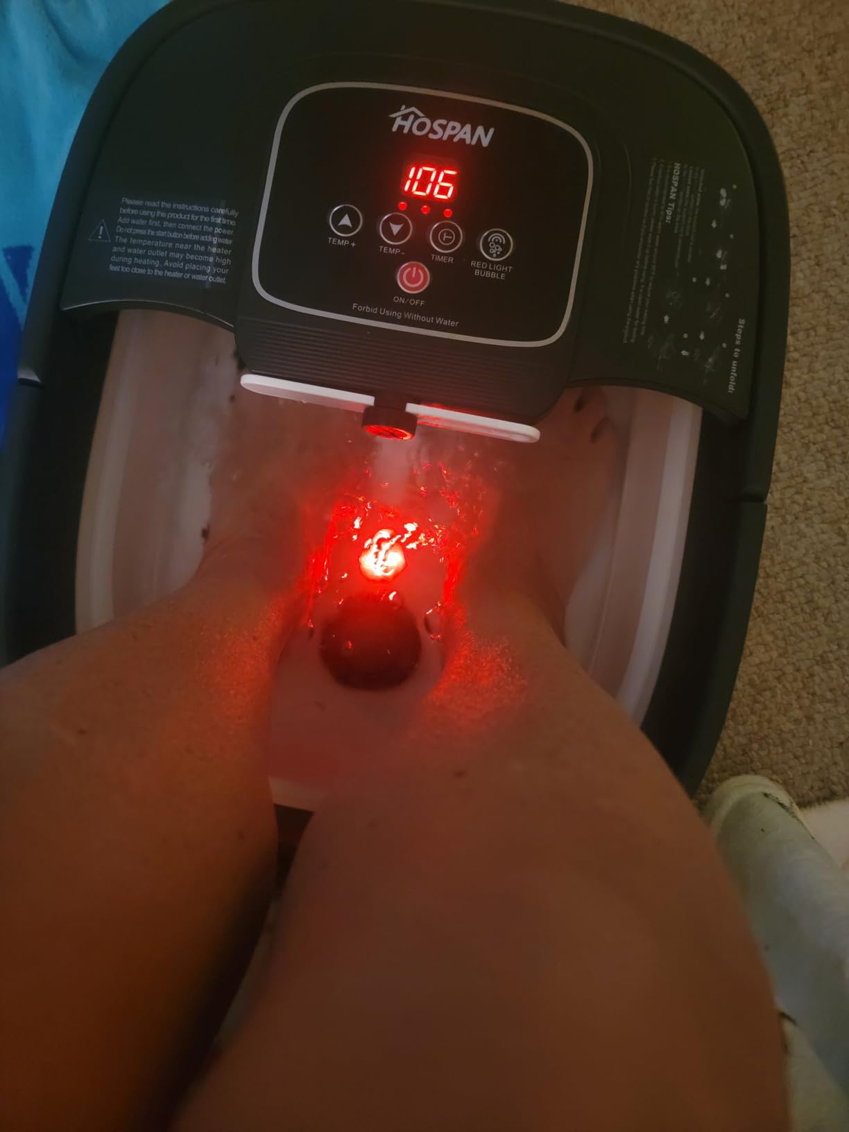 HOSPAN Collapsible Foot Spa with Heat, Bubble, Red Light, and Temperature Control, Foot Bath Massager with 8 Shiatsu Massage Rollers, Pedicure Foot Spa for Relaxation and Stress Relief, Black customer photo 1