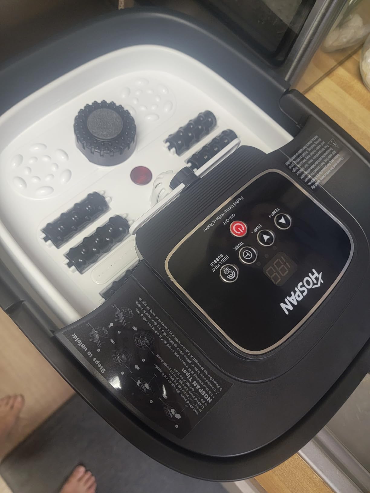 HOSPAN Collapsible Foot Spa with Heat, Bubble, Red Light, and Temperature Control, Foot Bath Massager with 8 Shiatsu Massage Rollers, Pedicure Foot Spa for Relaxation and Stress Relief, Black customer photo 2