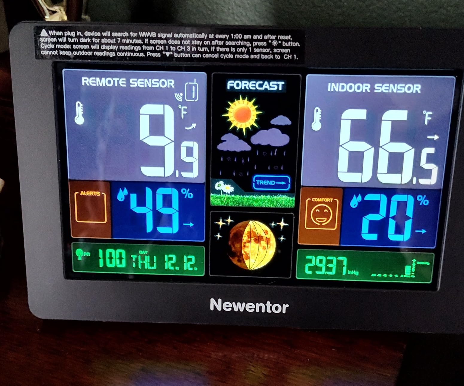 Newentor Weather Station Wireless Indoor Outdoor Thermometer, Color Display Digital Weather Thermometer with Atomic Clock, Barometric Pressure, Forecast Station with Adjustable Backlight, Black, 3 Sensor customer photo 1