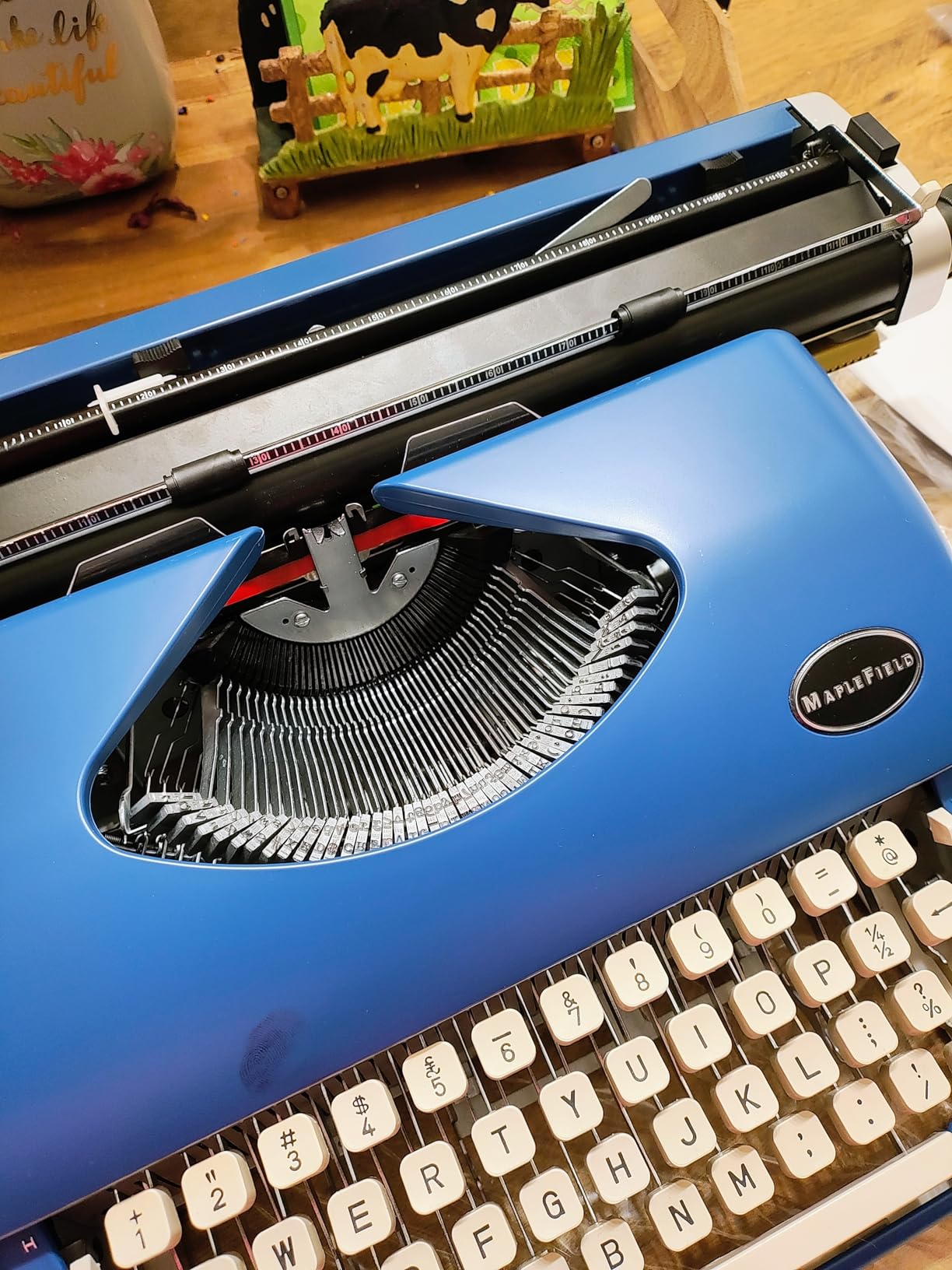 Maplefield Antique Manual Typewriter - for Journaling & Letter Writing - Compact Portable Setup for Home Office Decor - Retro Display with Ink Ribbon & Guide - Bronze, Fits 8 x 11 in Sheets customer photo 1