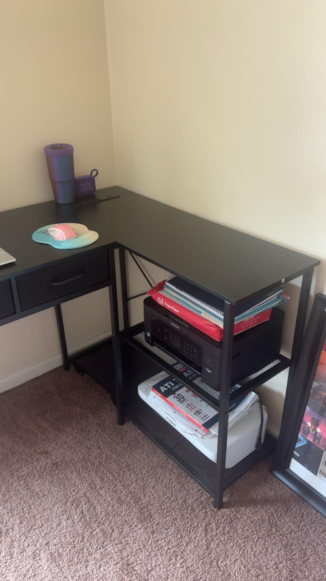 AODK 53 Inch L Shaped Computer Desk with Drawers, Corner Desk with Power Outlets & Reversible Storage Shelves, for Home Office Gaming, White customer photo 2