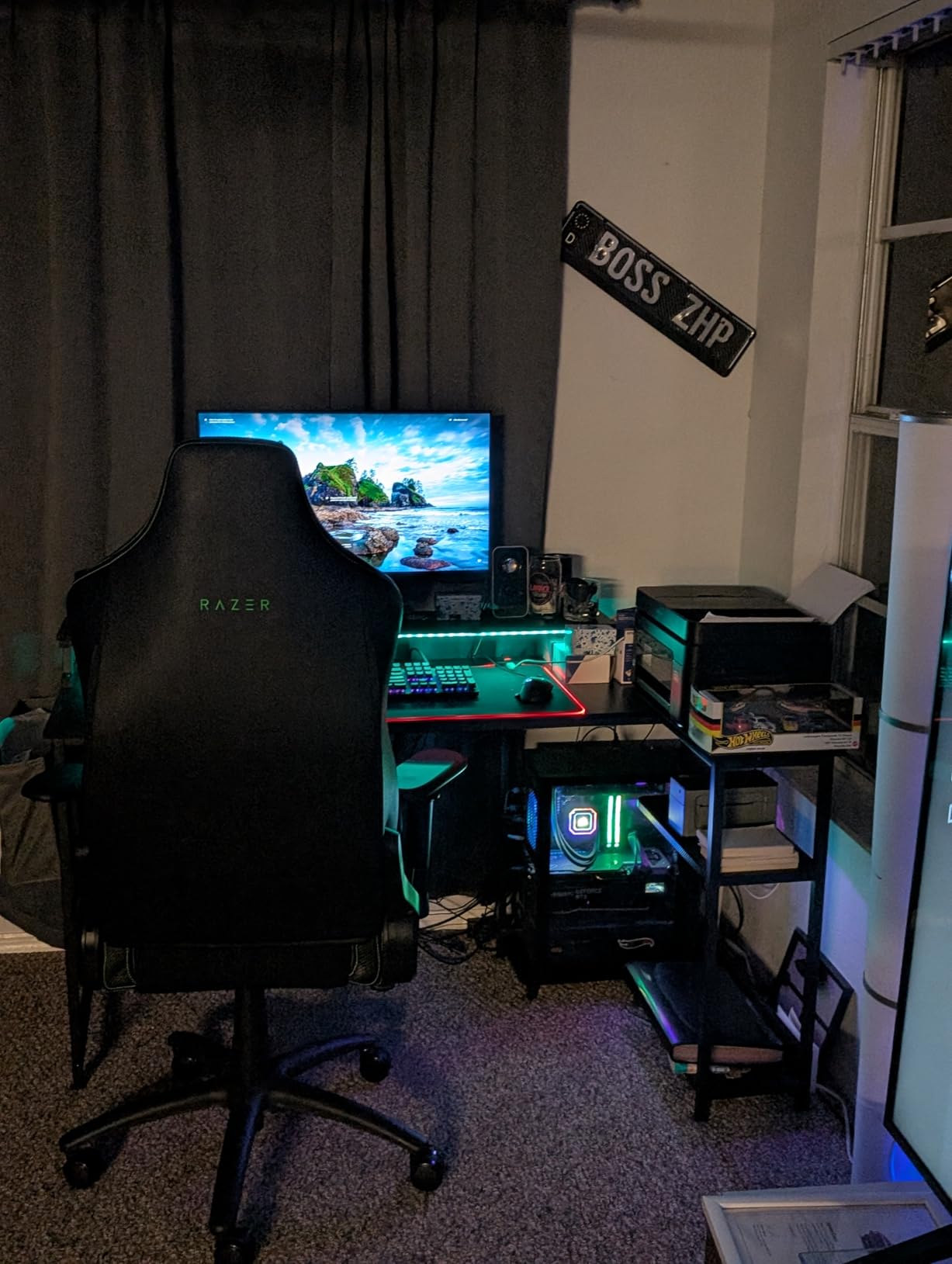ODK 48 Inch Gaming Desk with USB Charging Ports and LED Lights, Reversible L Shaped Computer Desk with Storage Shelves & Monitor Stand, Corner Gamer Desk Table with Power Outlets, Black customer photo 2