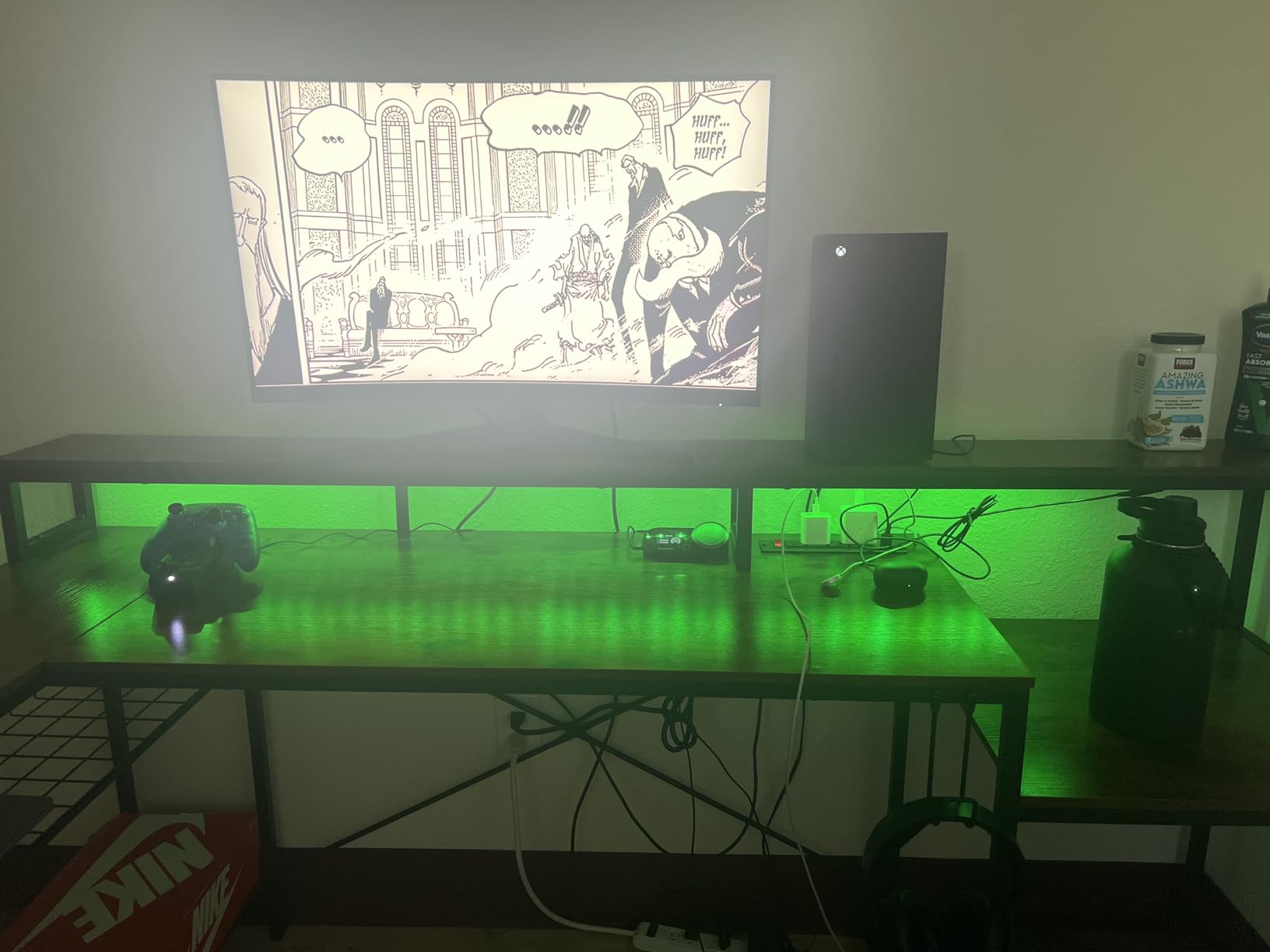 Bestier 71.5 inch Computer Desk with Power Outlets, L Shaped LED Home Office Desk with Long Monitor Stand, Large Corner Desk with Storage Shelf, Cup Holder & Headset Hooks, Modern Simple Table customer photo 1