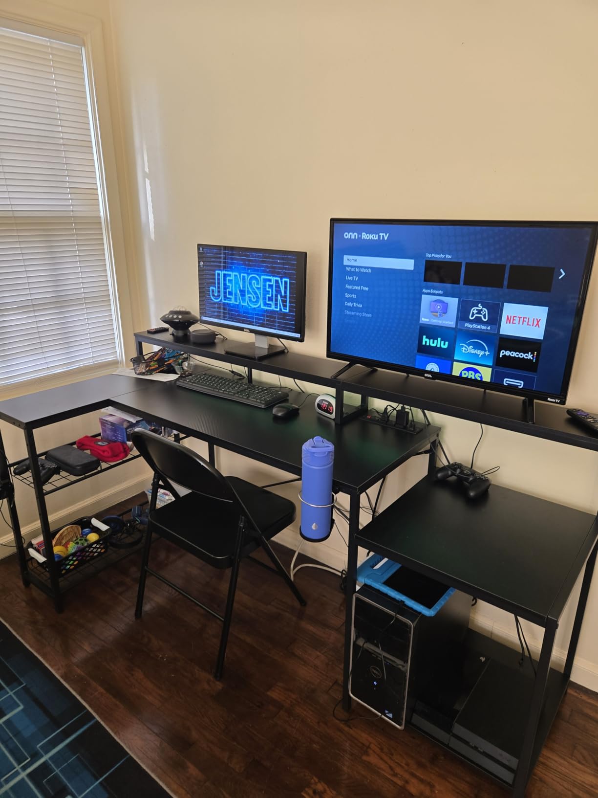 Bestier 71.5 inch Computer Desk with Power Outlets, L Shaped LED Home Office Desk with Long Monitor Stand, Large Corner Desk with Storage Shelf, Cup Holder & Headset Hooks, Modern Simple Table customer photo 2