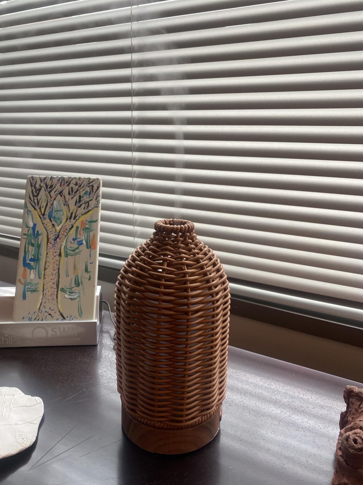 Essential Oil Diffuser - Multifunction Aromatherapy Diffuser 7 LED Color Changing Light 100ML Rattan Diffuser Easy to Clean Suitable for Home,Office customer photo 2