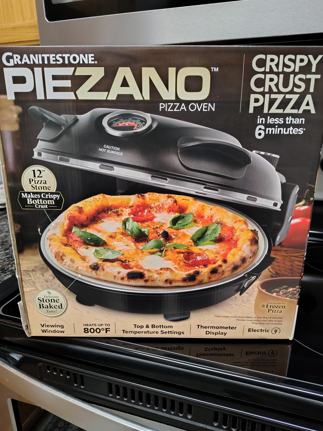PIEZANO 12 Inch Electric Indoor Pizza Oven Heats up to 800°F - Pizza Maker with Ceramic Stone for Crispy Crust Pizza, Cooks in Under 6 Minutes, Countertop, Dual Heat Control, Peels & Scraper Included customer photo 1