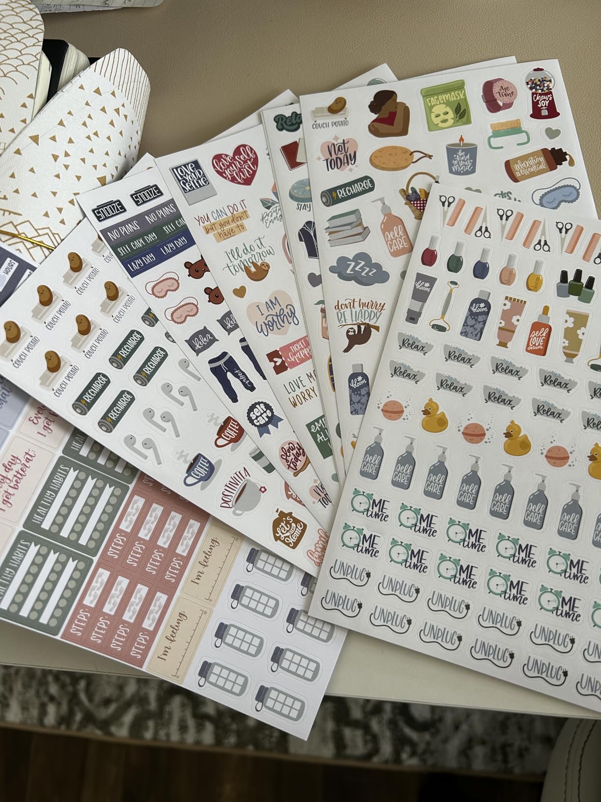 Bloom Daily Planners Rest is Self-Care Planner Sticker Pack - 8 Sheets / 490+ Stickers - Relaxation Themed Illustrations for Mental Health & Wellness - Journaling, Scrapbooking, Planning customer photo 1