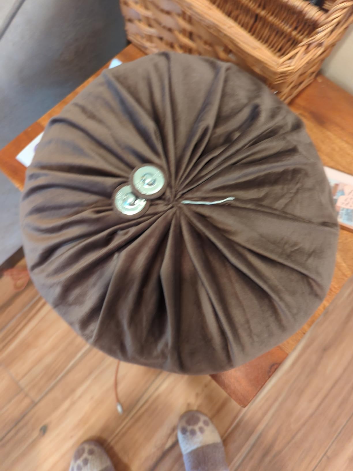 Round Throw Pillows for Couch Bed Pleated Velvet Decorative Pillow Round Floor Pillow Cushions for Living Room Floor 13.8,Orange customer photo 2