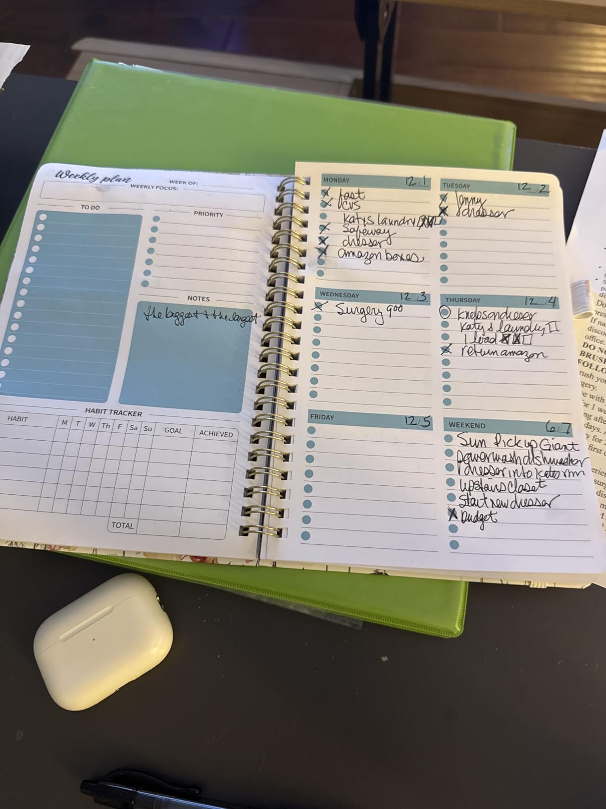Undated Weekly Planner, Weekly To Do List Notebook with Goal & Habit Tracker Organizer, A5 Weekly Planner Notebook with Spiral Binding, 6.1