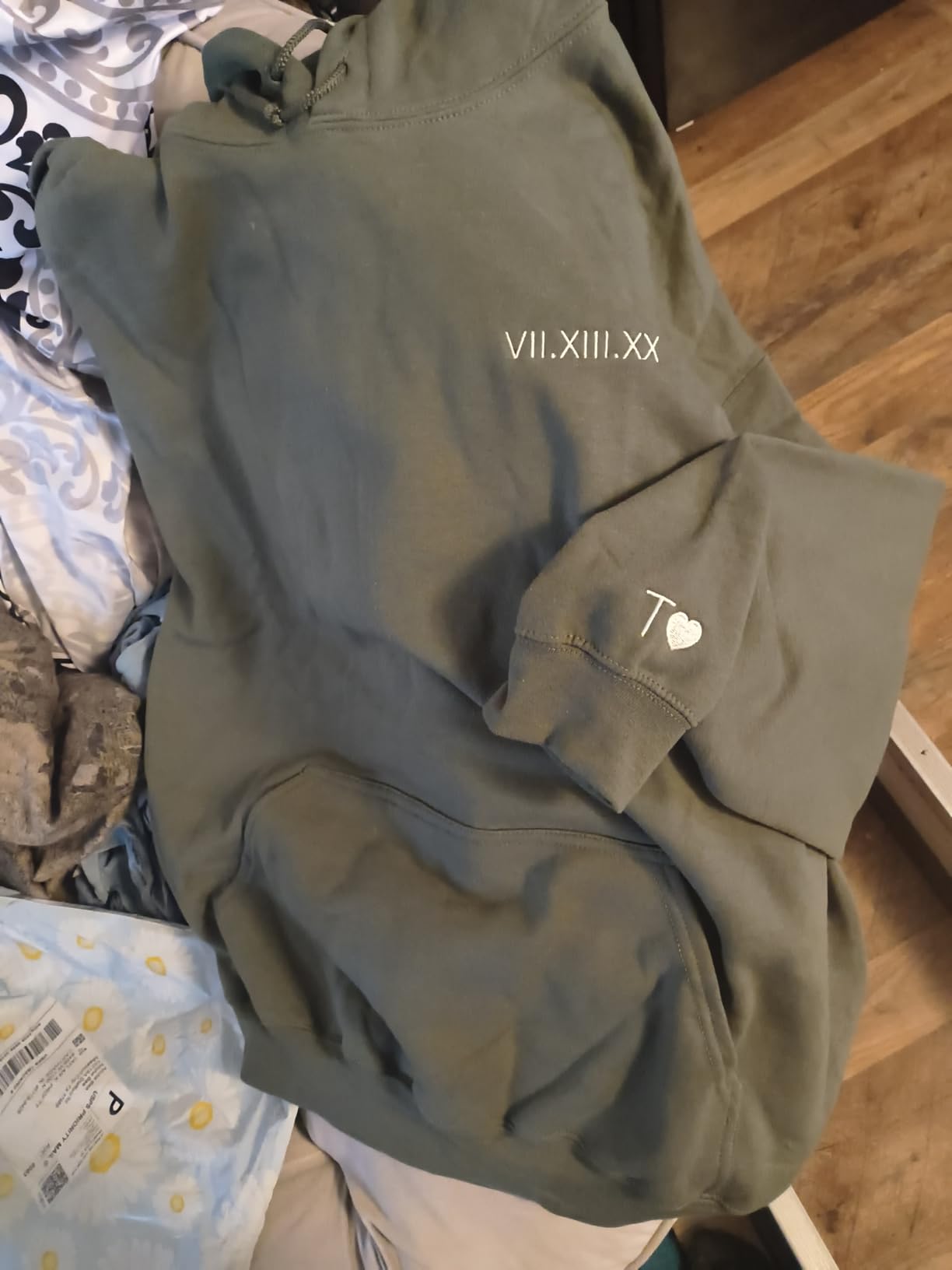 Custom Embroidered Roman Numeral Date Couples Hoodies with Initials on Sleeve - Matching Sweatshirt for Couples - Personalized Valentine's Day Gifts Multicolor customer photo 1