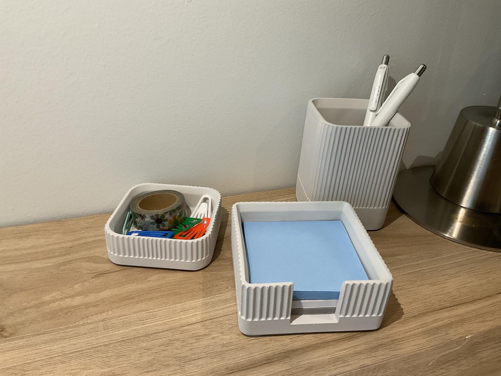Aesthetic Desk Organizer Set of 3 For Your Office - Sturdy Concrete Desktop Accessories For Women or Men - Set incl. Pen Holder, Paperclip Storage and Sticky Note Holder customer photo 2