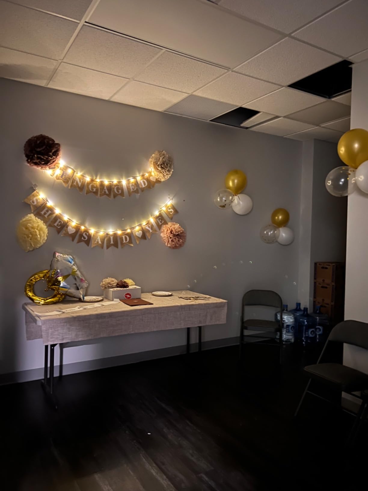 gold engagement party decorations - (Total 90pcs) Glitter happy Engaged Banner, MR and MRS Balloons, Hanging Swirl,balloons, Ring Balloons for Wedding Engagement Party Decor customer photo 2