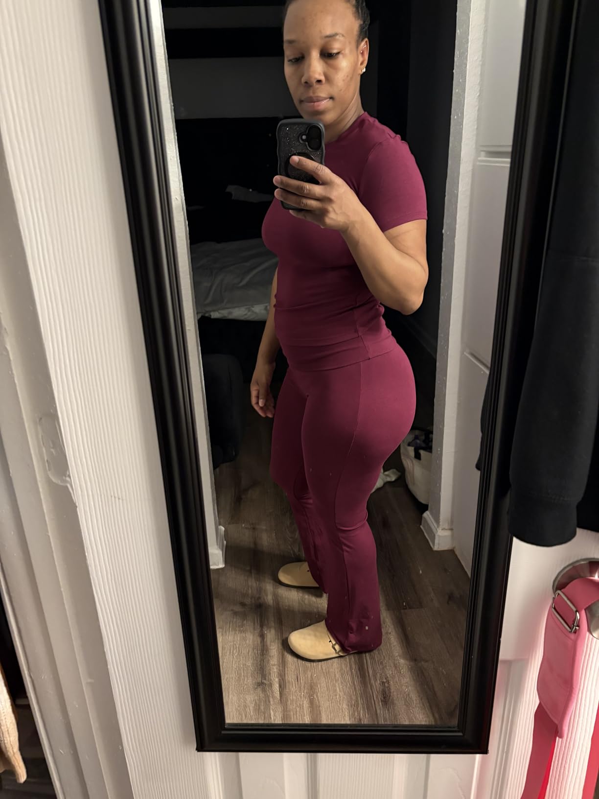 Casual Workout Two Piece Outfits for Women Short Sleeve Crop High Waist Foldover Flare Pants Tracksuit Sets Streetwear customer photo 2