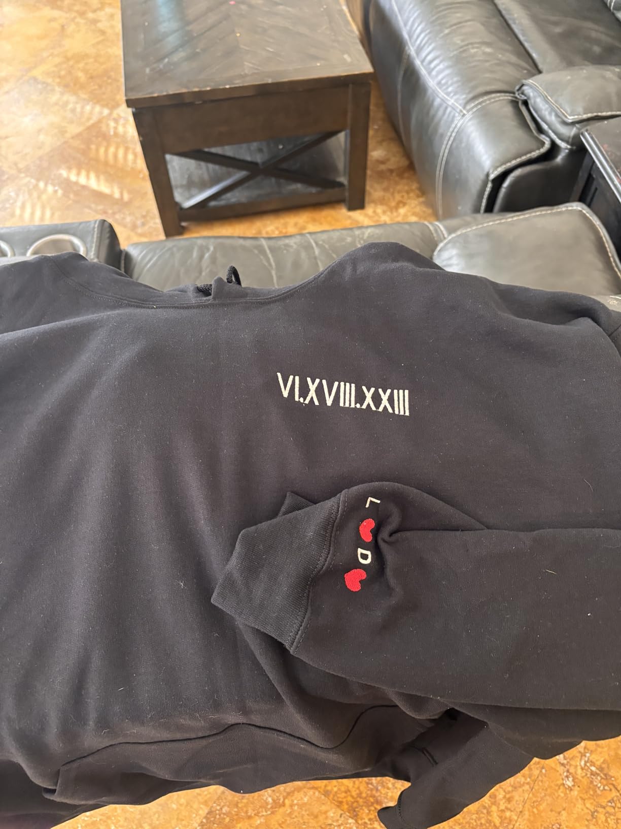 Custom Embroidered Roman Numeral Hoodie, Personalized Hoodie For Boyfriend Girlfriend With Initial Heart, Gifts for Boyfriend Girlfriend Couples, Matching Hoodies For Couples. customer photo 1