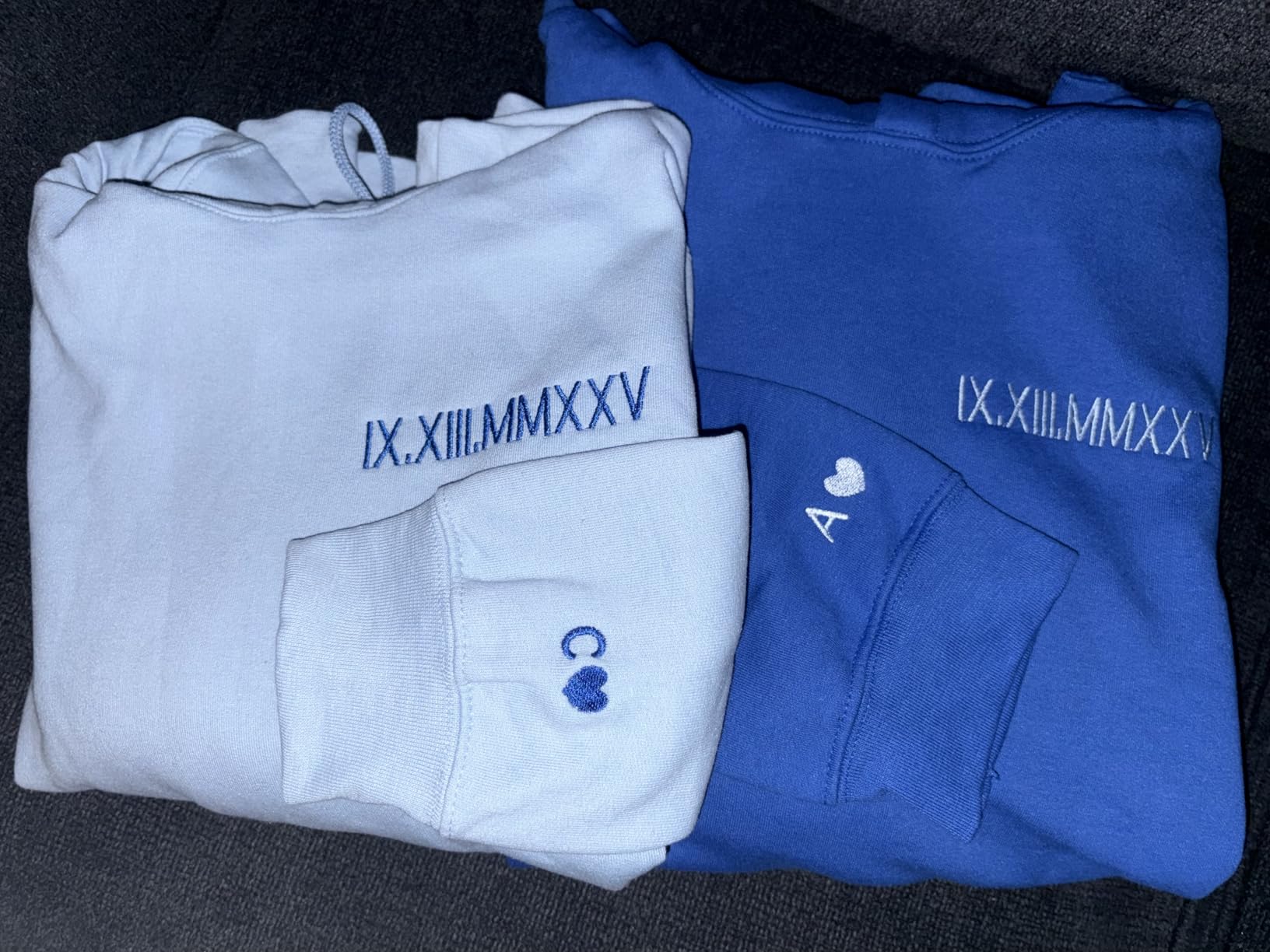 Custom Embroidered Roman Numeral Hoodie, Personalized Hoodie For Boyfriend Girlfriend With Initial Heart, Gifts for Boyfriend Girlfriend Couples, Matching Hoodies For Couples. customer photo 2