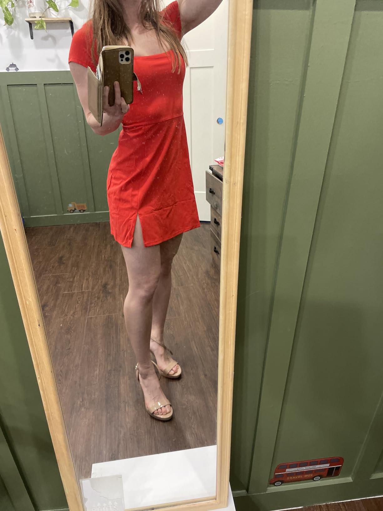 QINSEN Womens Square Neck Tennis Dress Short Sleeve Built in Shorts Golf Athletic Dress with Pockets customer photo 2