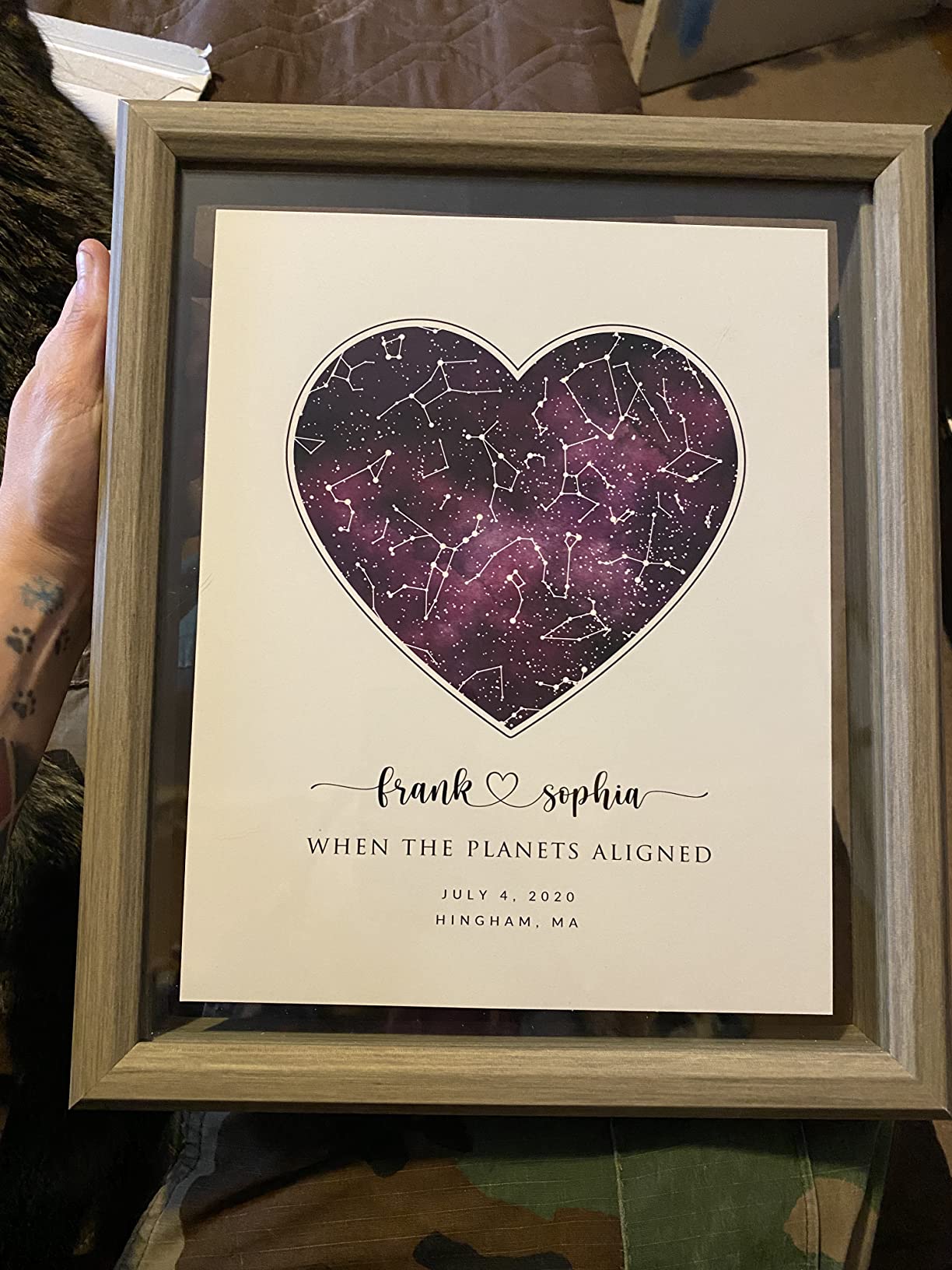 Custom Blue Watercolor Heart Star Map Print, Personalized Night Sky Map, Wedding Anniversary Valentine's day Gift for Girlfriend Boyfriend Husband Wife Him Her customer photo 1