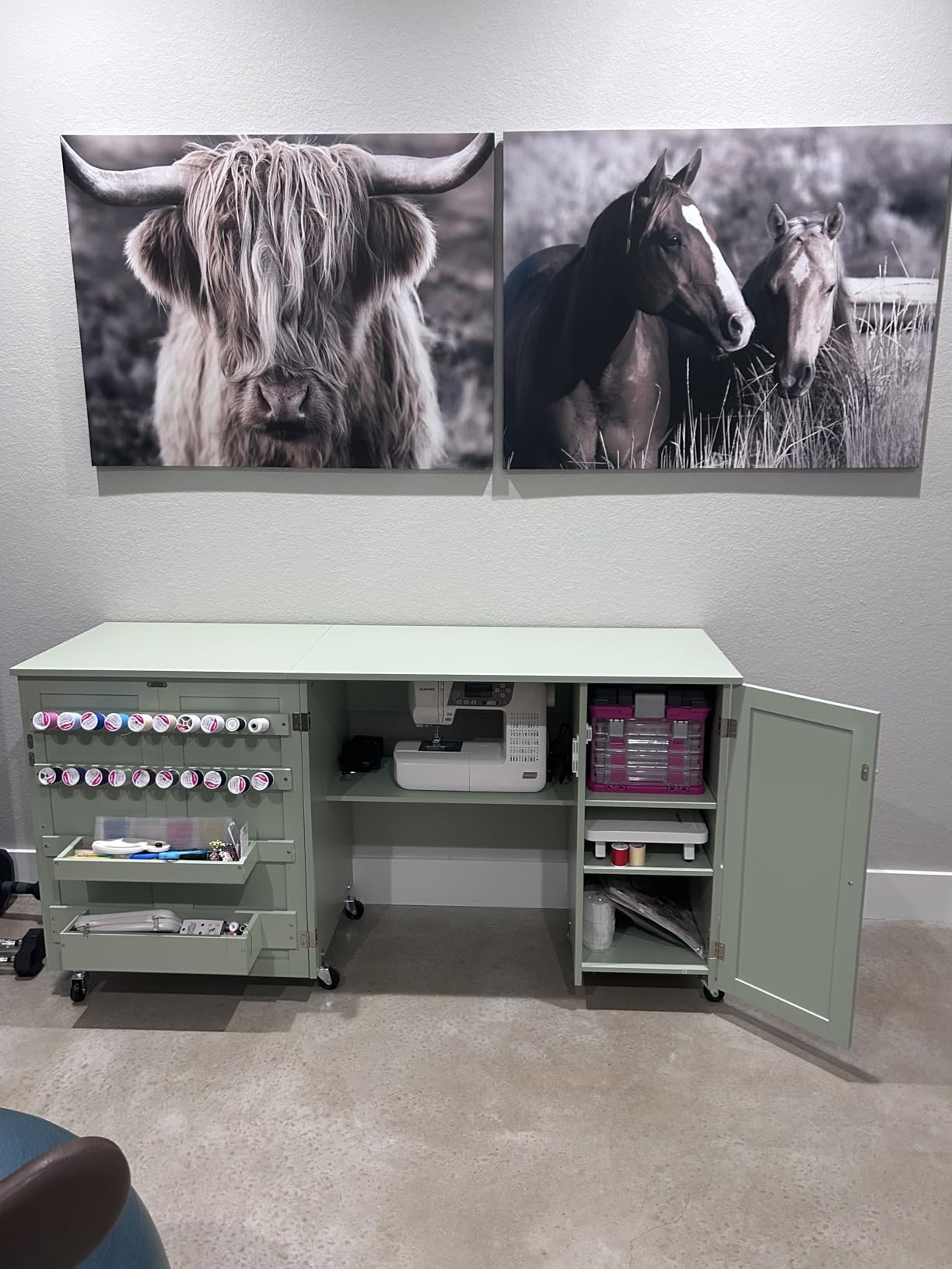Best Choice Products Large Folding Sewing Table, Multipurpose Portable Craft Station & Side Desk w/Compact Design, Caster Wheels, Storage Shelves, 2 Storage Trays, Magnetic Doors - Natural/White customer photo 2