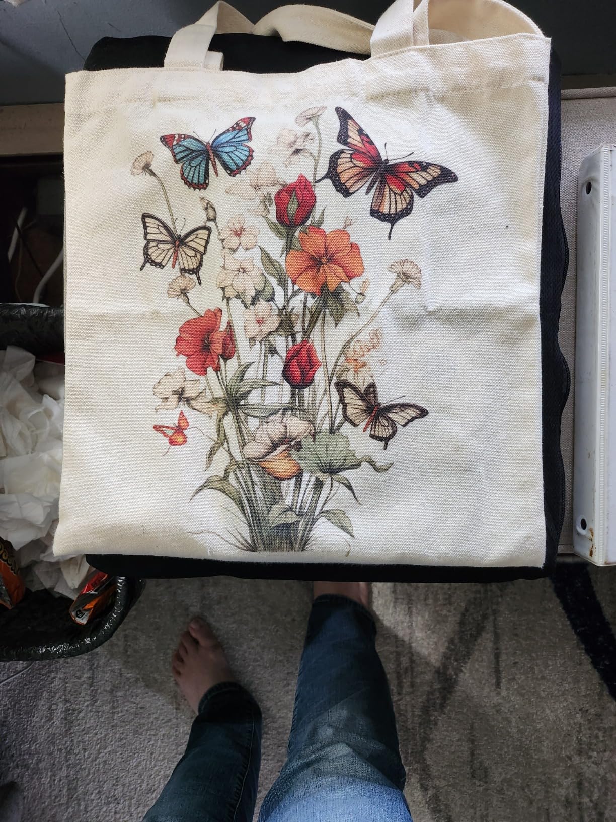 Canvas Tote Bag with Aesthetic Prints, Cute Tote Bag for Women Girls with Wide Strap, Gifts for Cat Book Lovers customer photo 2