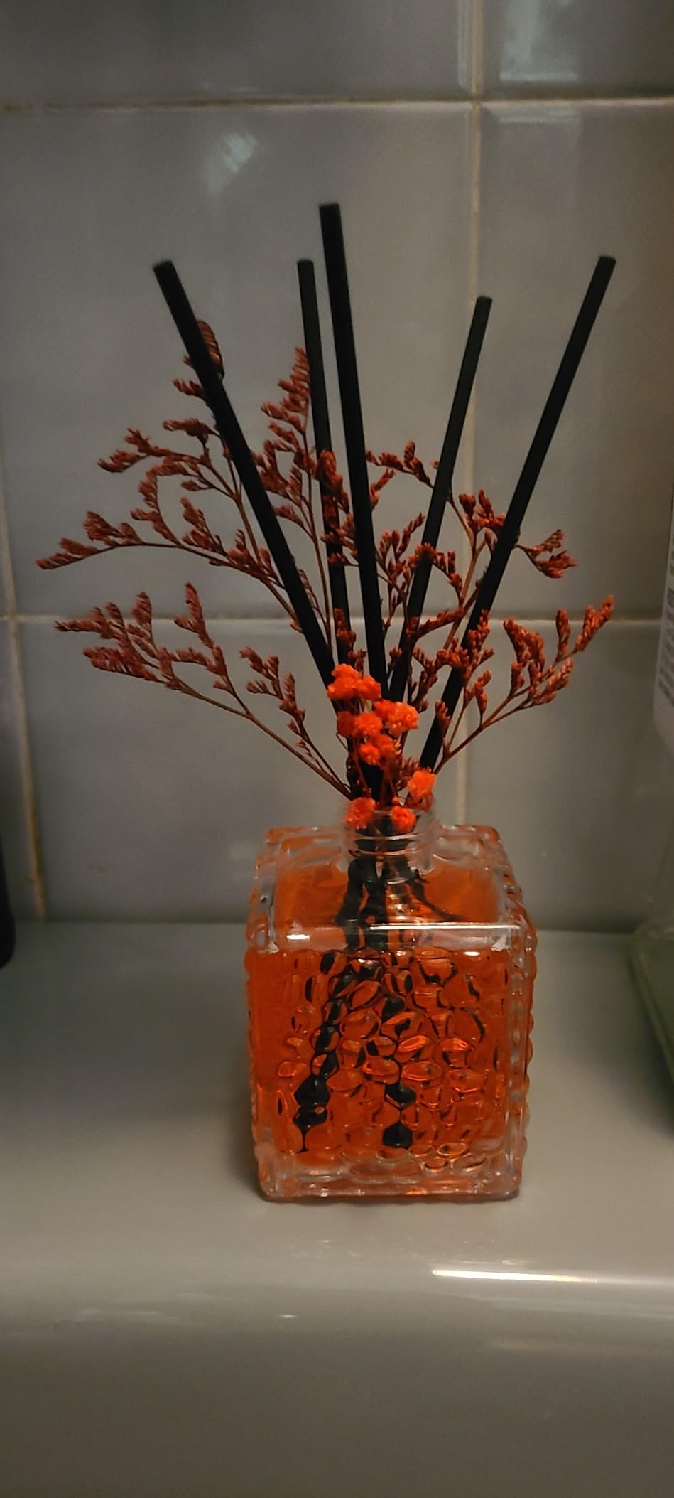 Reed Diffuser Set - Vanilla Coconut Oil, Oil Diffuser Sticks, Bathroom Diffuser, Bathroom Shelf Decor, 200ml with Preserved Flowers - PEANÄK customer photo 2