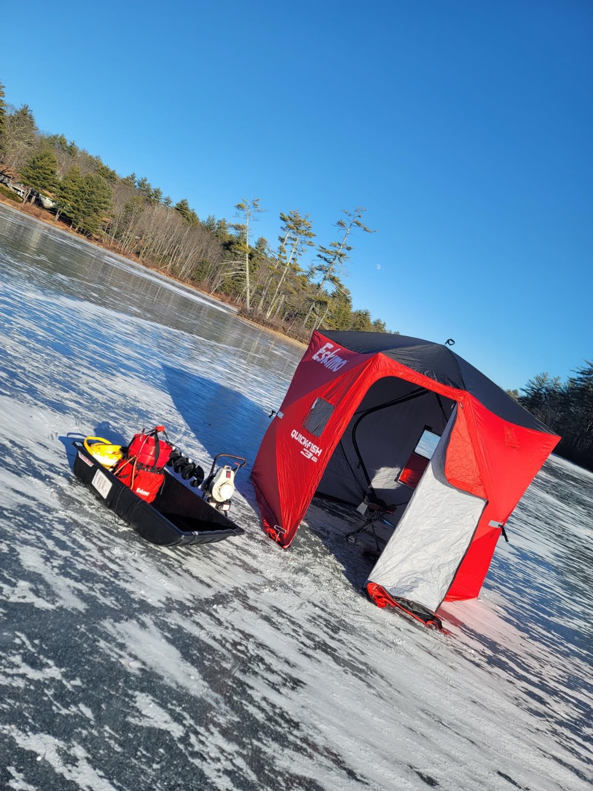 Eskimo QuickFish 3HD, Pop-Up Portable Shelter, No-Trip Door, Red/Black, Fully Insulated, Deluxe Ice Anchors, Three Person customer photo 2