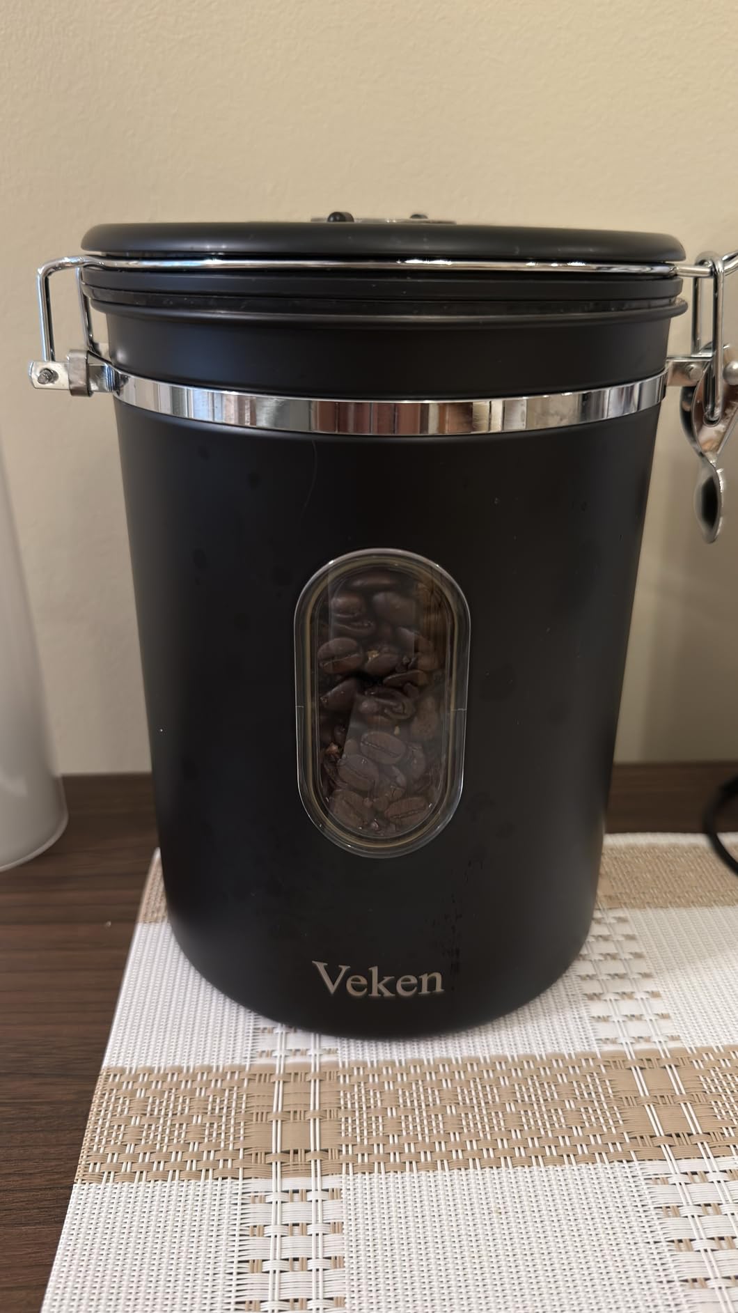 Veken Coffee Canister with Window,Airtight Stainless Steel Pantry Container,Home Kitchen Food Storage Organizers for Ground,Beans,Espresso,Rice,Tea,Sugar,Cereal, Decor,Bar Accessories,Gifts,22OZ,Black customer photo 1