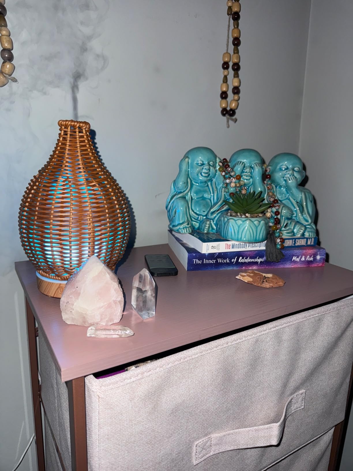 Boho Essential Oil Diffuser for Home Rattan Weaving with Remote Control, 100mL 7 Changing Color Lights Ultrasonic Aroma Humidifier, Noiseless Auto-Off Sleep Mode for Bedroom Office Workout customer photo 1