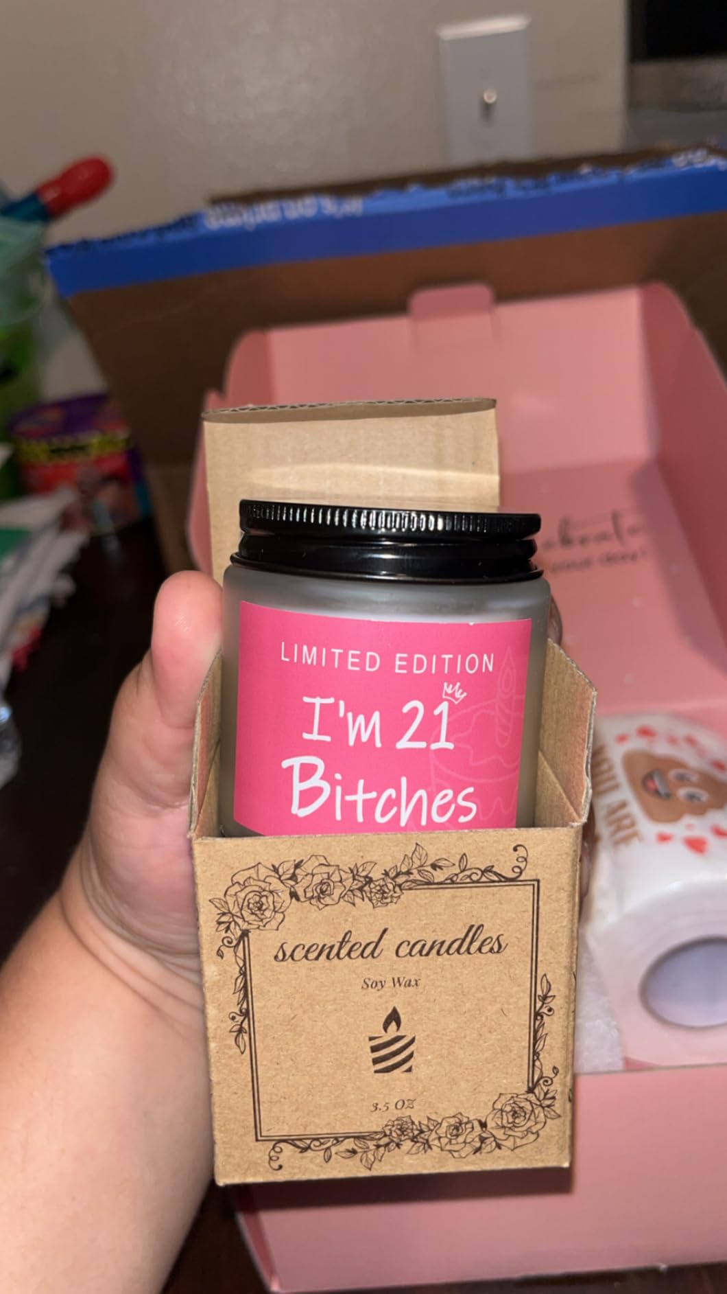 21st Birthday Gifts for Her Unique 21 Year Old Birthday Gifts for Her Funny Gift for 21 Year Old Female 21st Bday Decorations for Women - Wine Glass Toilet Paper Candle Makeup Bag customer photo 1