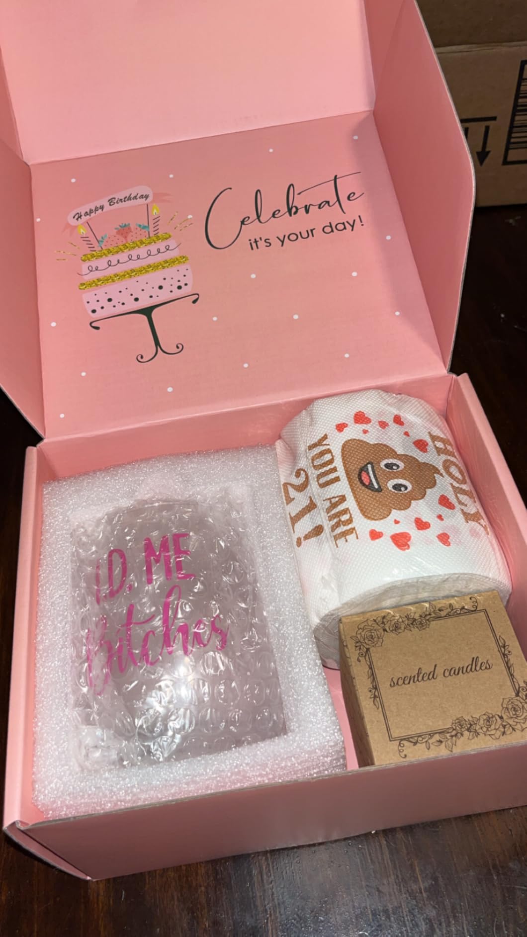 21st Birthday Gifts for Her Unique 21 Year Old Birthday Gifts for Her Funny Gift for 21 Year Old Female 21st Bday Decorations for Women - Wine Glass Toilet Paper Candle Makeup Bag customer photo 2