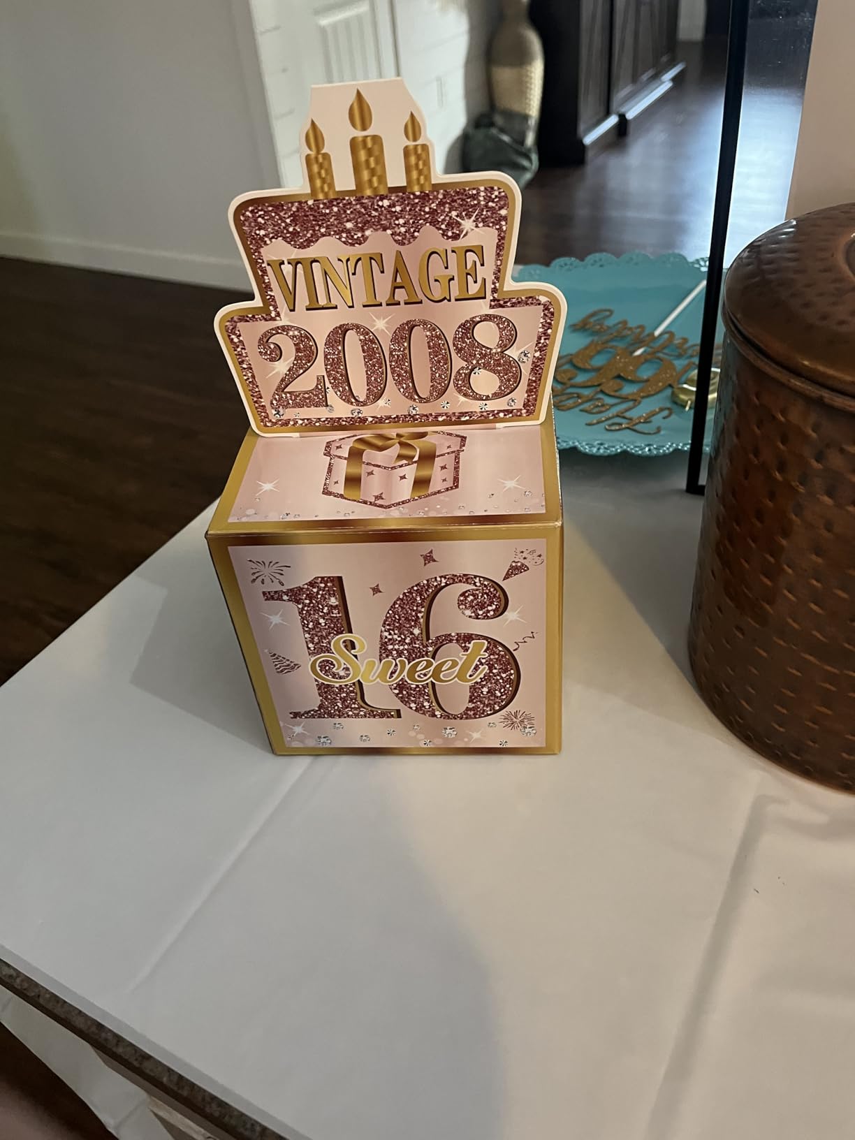 Sweet 16th Birthday Pull-Out Money Gift Box for Girls - Pink Rose Gold Happy Sixteen 16th Birthday Party Cash Gift Box with Pull-Out Card - A Fun and Loving Way to Offer Cash Gift customer photo 2