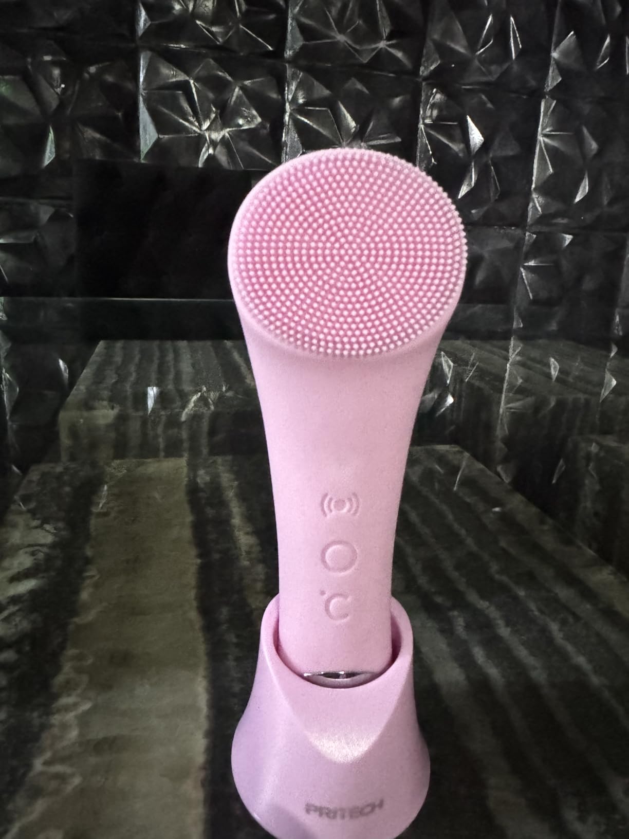 PRITECH Facial Cleansing Brush, Rechargeable Silicone Face Scrubber with Heat Massage End, Vibrating Exfoliator Scrubber for Deep Cleaning, Waterproof Face Brush for Women and Men (Pink) customer photo 1