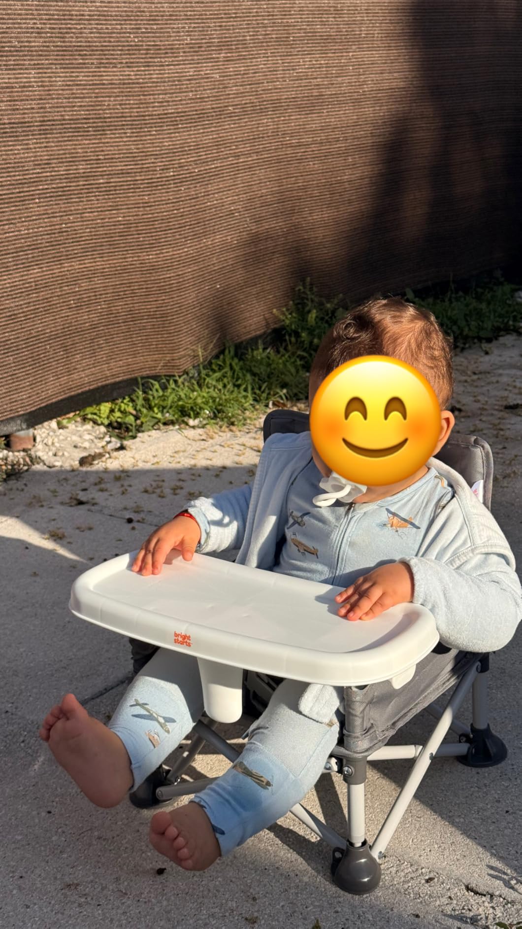 Bright Starts Pop 'N Sit Portable Booster, Indoor/Outdoor Use, Floor Seat with Feeding Tray, Grey, 6 Mos - 3 Yrs customer photo 1