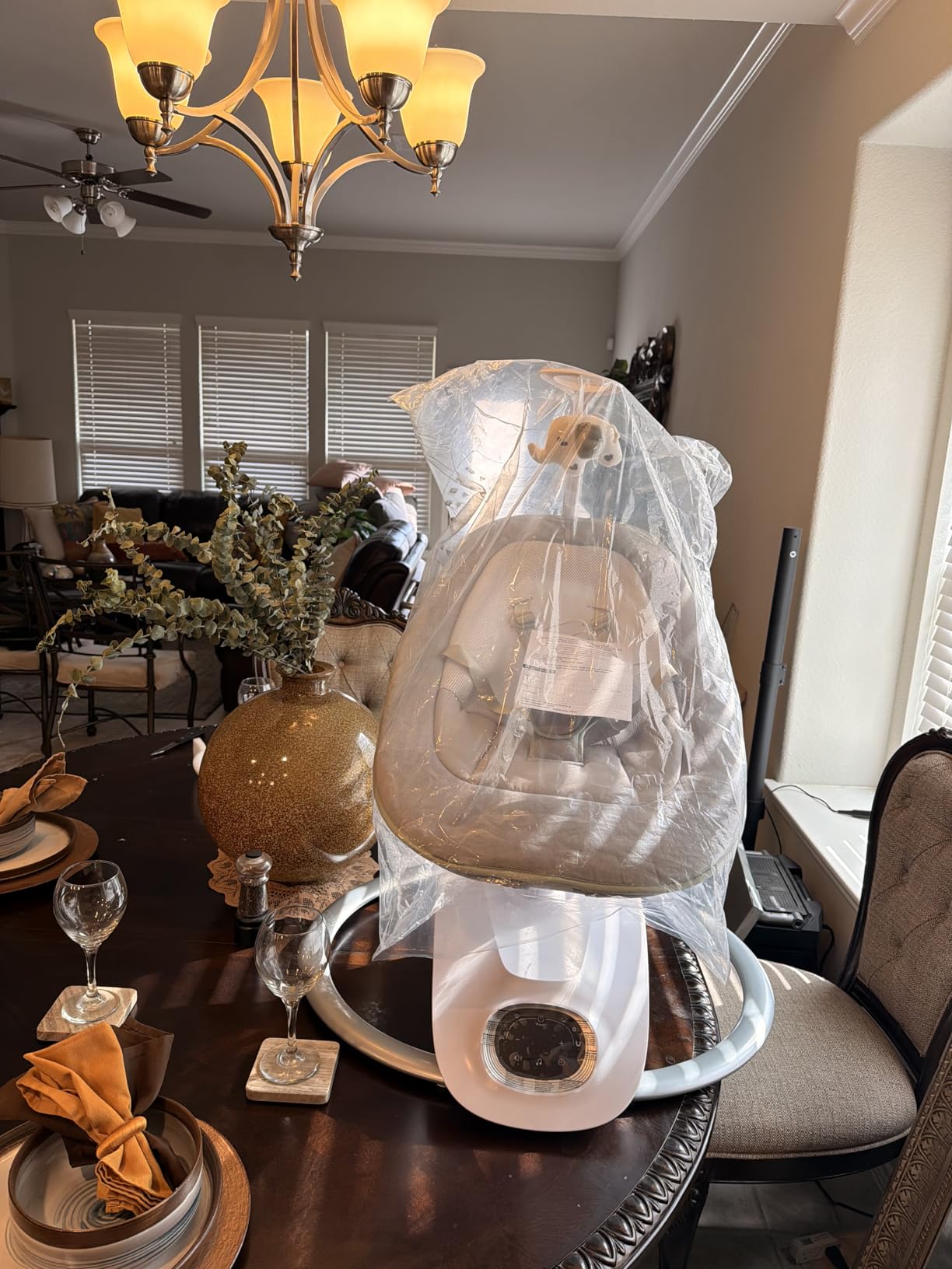 Momcozy CocoSway Electric Baby Swing for Infant, 180 Rotating Seat, 6 Parent-Like Sway Motions & 4 Speeds, Quiet Soothing, Remote Control, Machine-Washable Cover, Grey customer photo 1