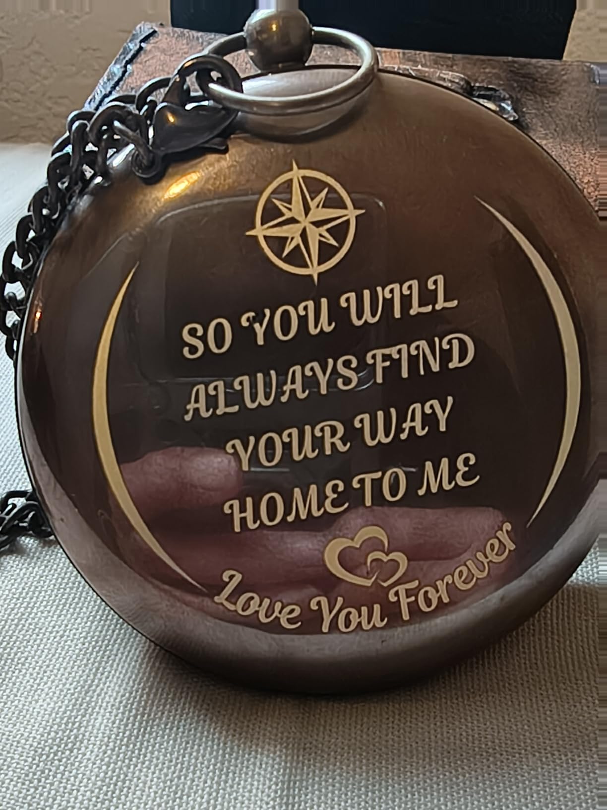 DAYOLX So You Can Always find Your Way Back to Me - Personalized Sundial Compass - Luxury Gift - Anniversary Sundial Compass - Brass Personalised Gifts for Men with Engraved Message, 3 inch customer photo 2