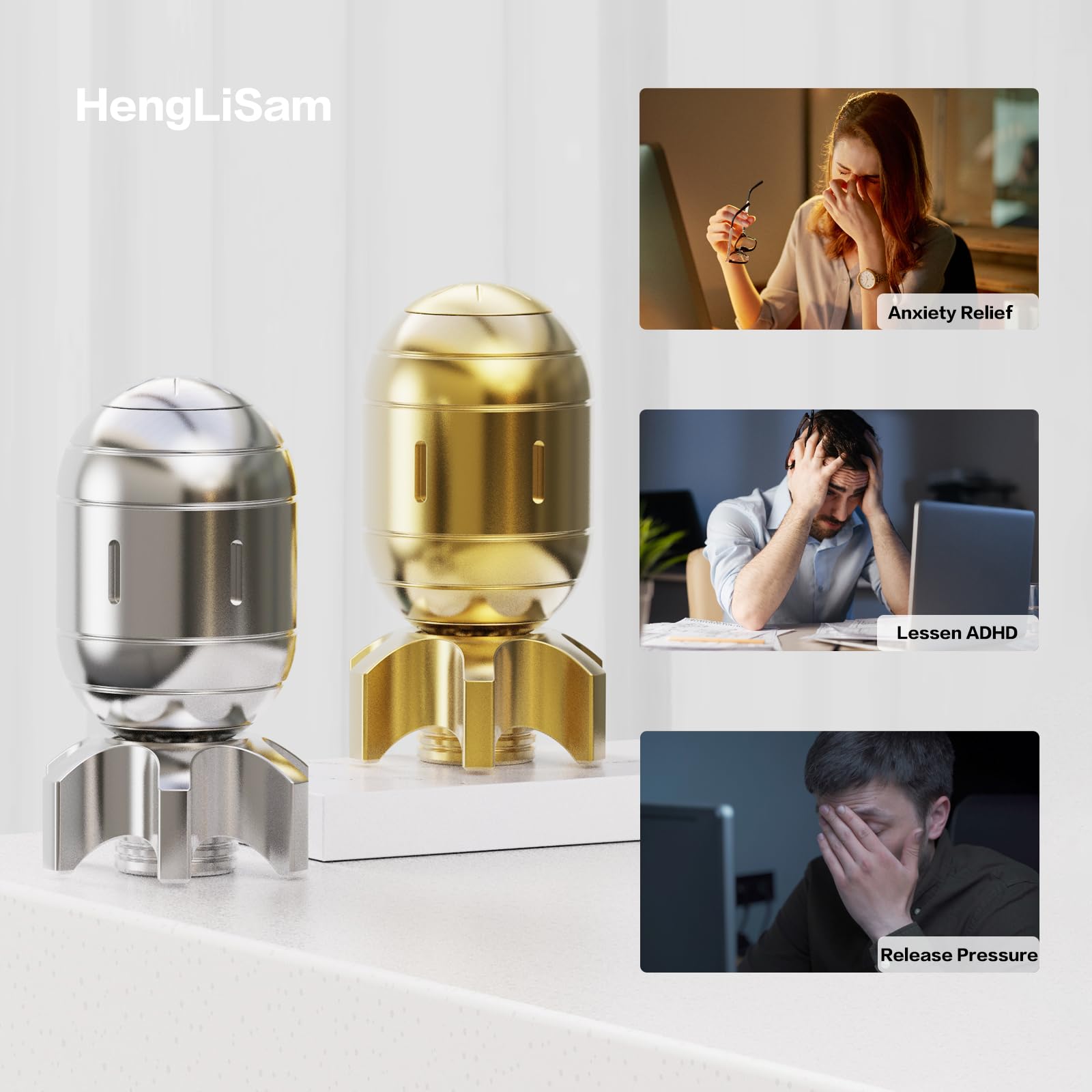 HengLiSam Metal Fidget Toys for Adults, EDC Atomic Bomb Fidget Desk Spinners, Clicker Haptic Adult Toy for Anxiety ADHD, Cool Office Gadgets for Dad Teens, Fidgets Toy for Men and Kill Time customer photo 2