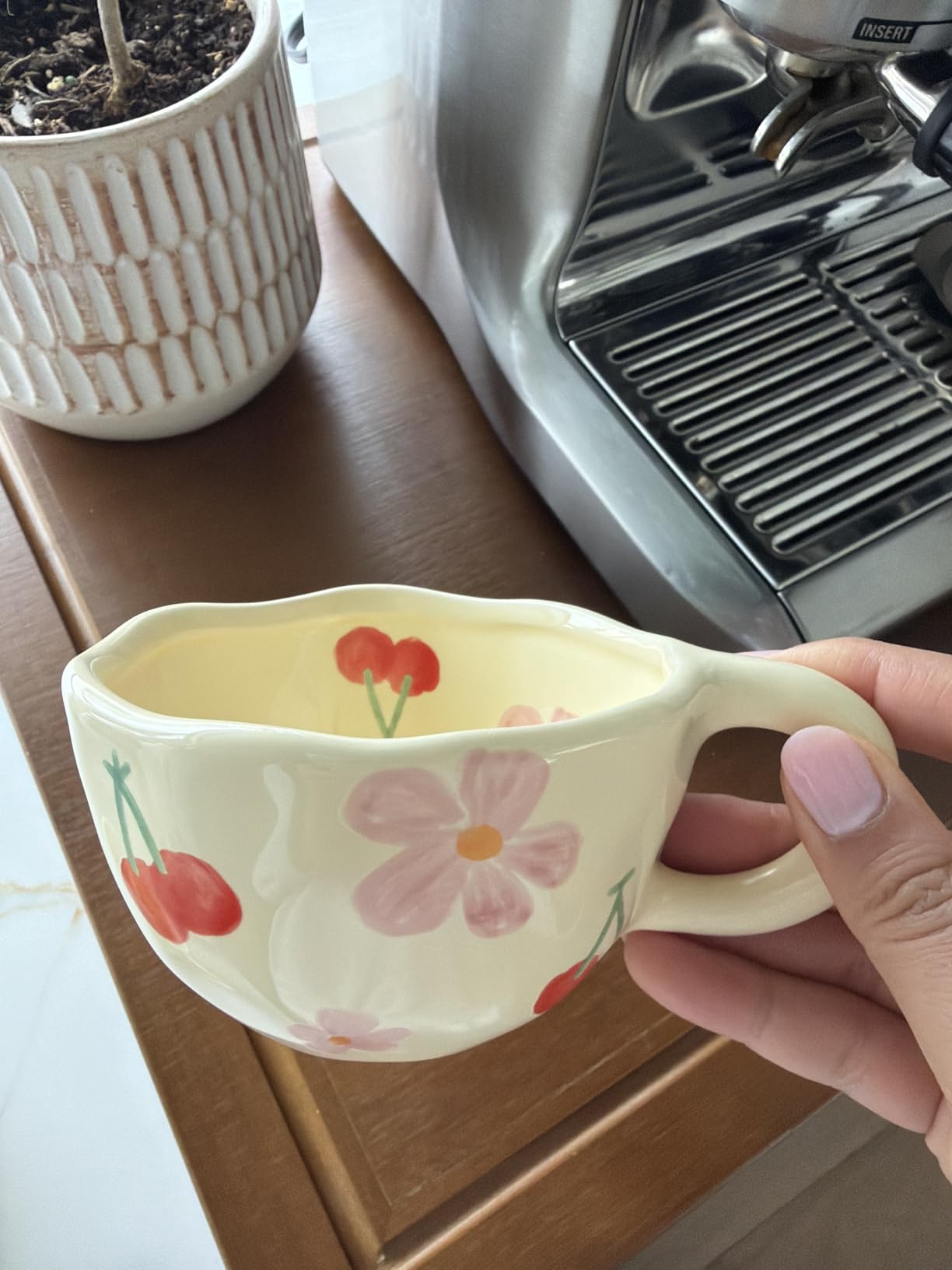 Vesici 2 Pcs Ceramic Coffee Mugs with Spoon, Vintage Floral Spring Mugs with Handle, 8.5 oz Aesthetic Flower Porcelain Tea Cup Set, Dishwasher & Microwave Safe for Home Office Gift(Charming) customer photo 2