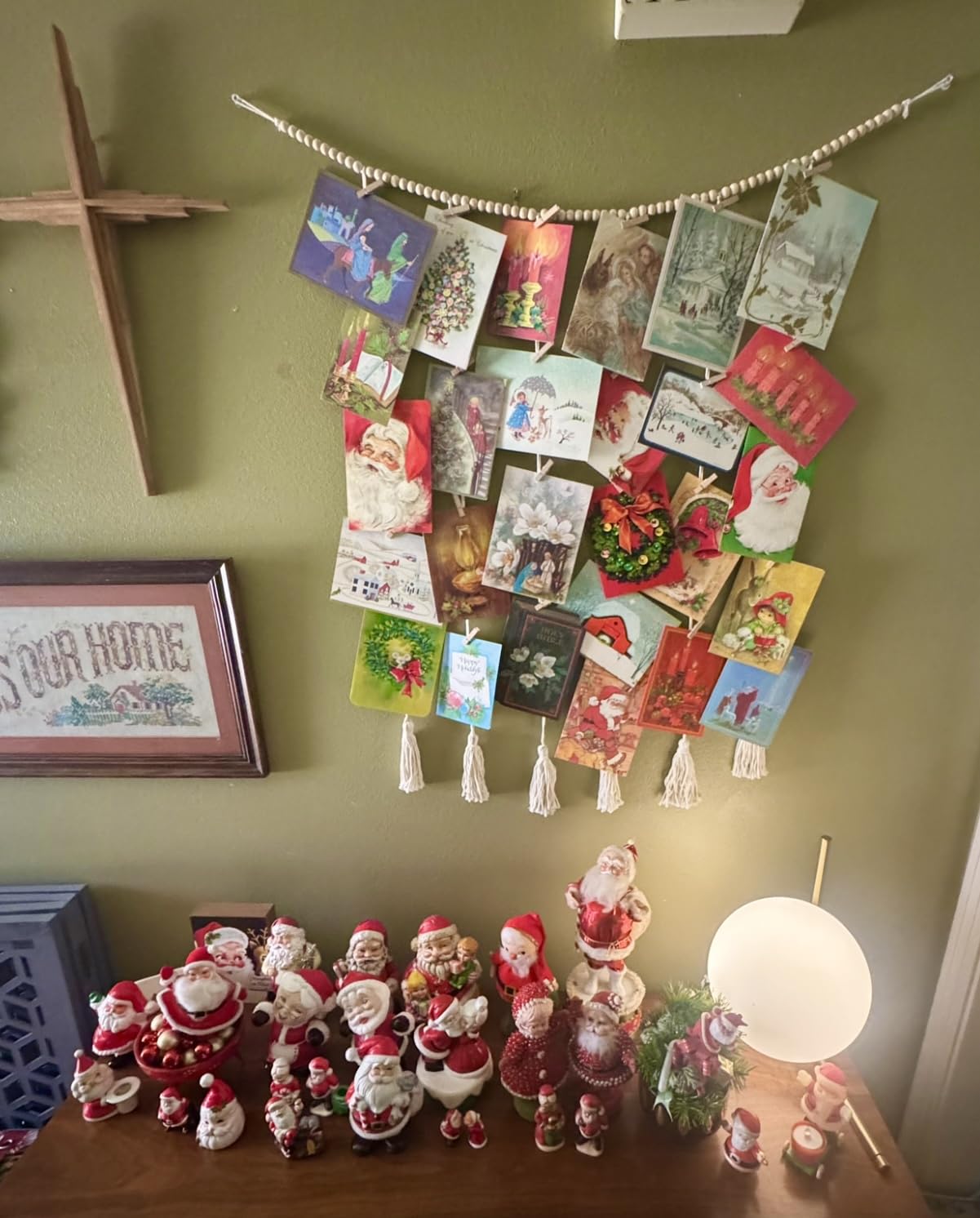 Hanging Photo Display with Clips Wall Boho Decor Beads Garland with Led Lights - Sculptural Picture Frames Collage - 30 Clothespins - 2 Non-Trace Hook - Photo Clip String Lights - 45 x 45 inch customer photo 1