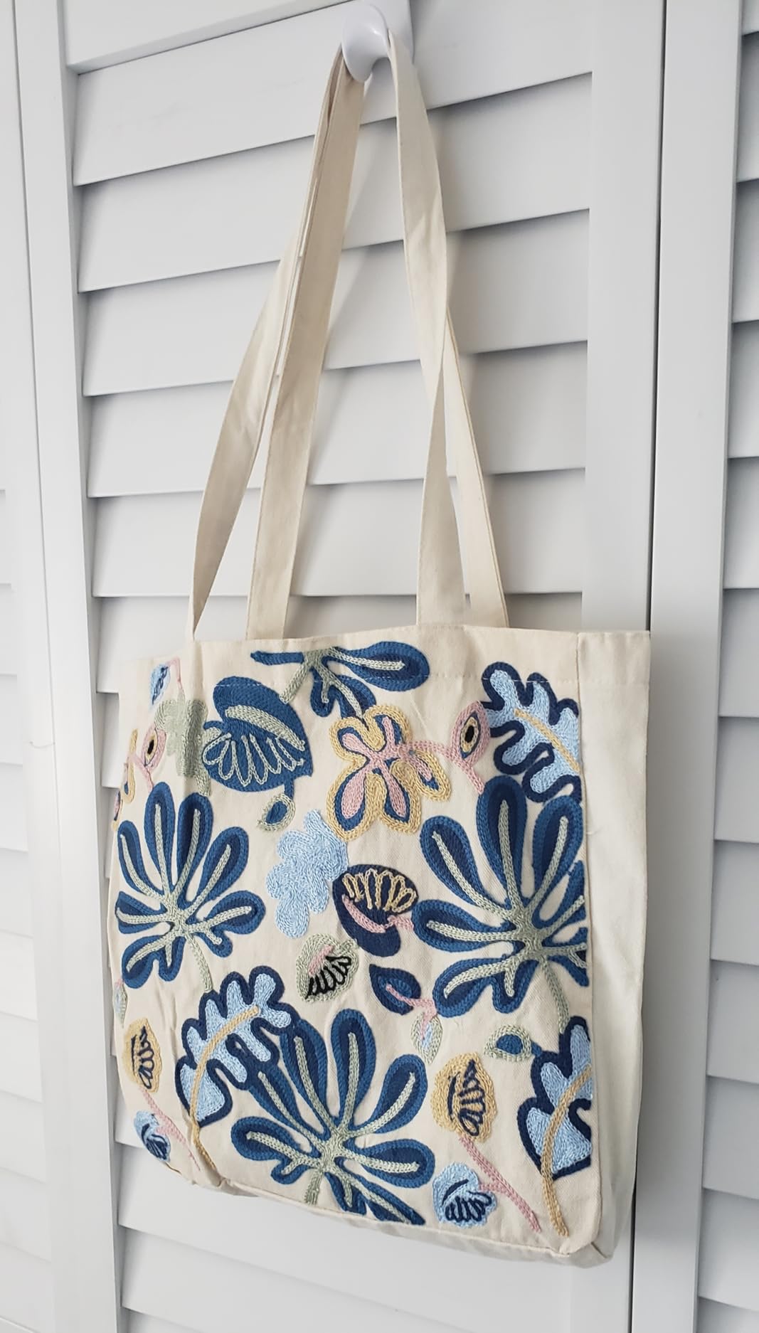 Aesthetic Embroidery Tote Bag for Women - Reusable Canvas Cute Shoulder Bag for Shopping, Grocery, Work, Book customer photo 2