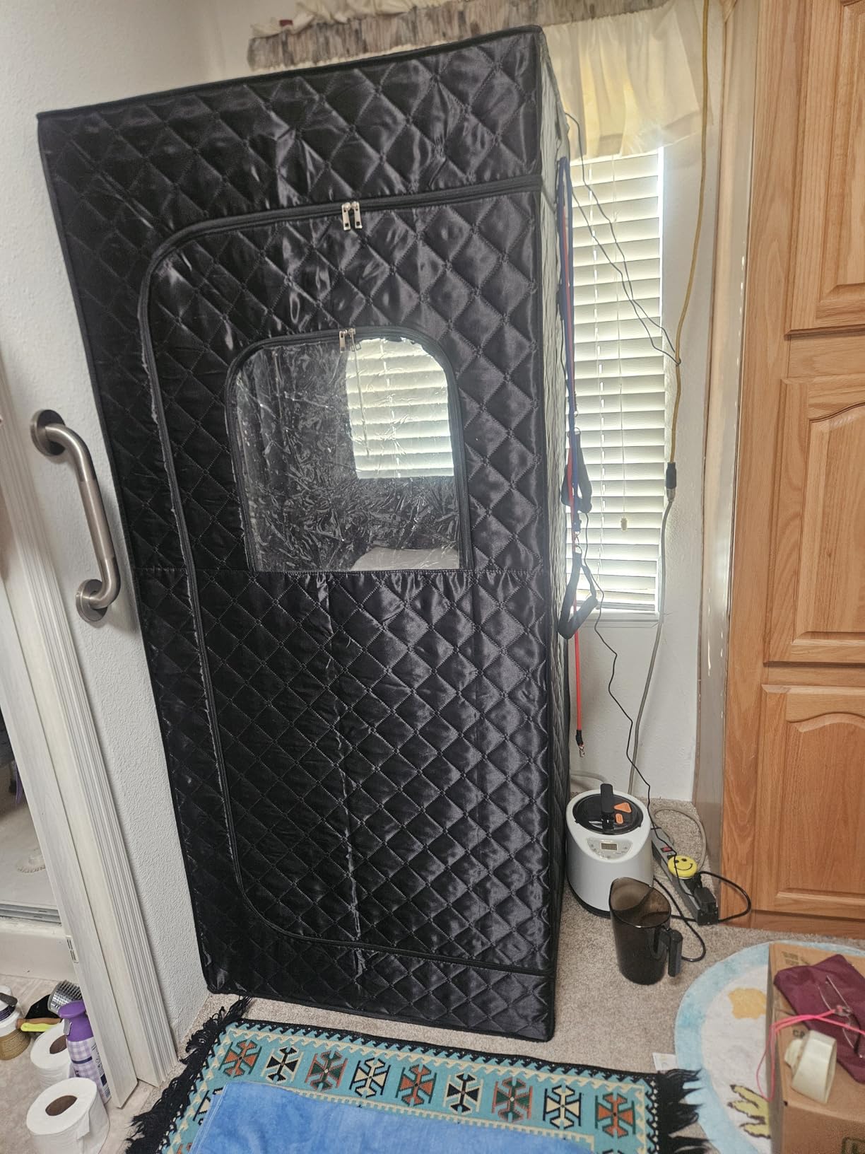 Infrared Saunas for Home, Portable Dry Sauna with Heating Foot Pad, Infrared Sauna with Sauna Chair, 2.6' x 2.6' x 3.5', Black and Blue customer photo 1