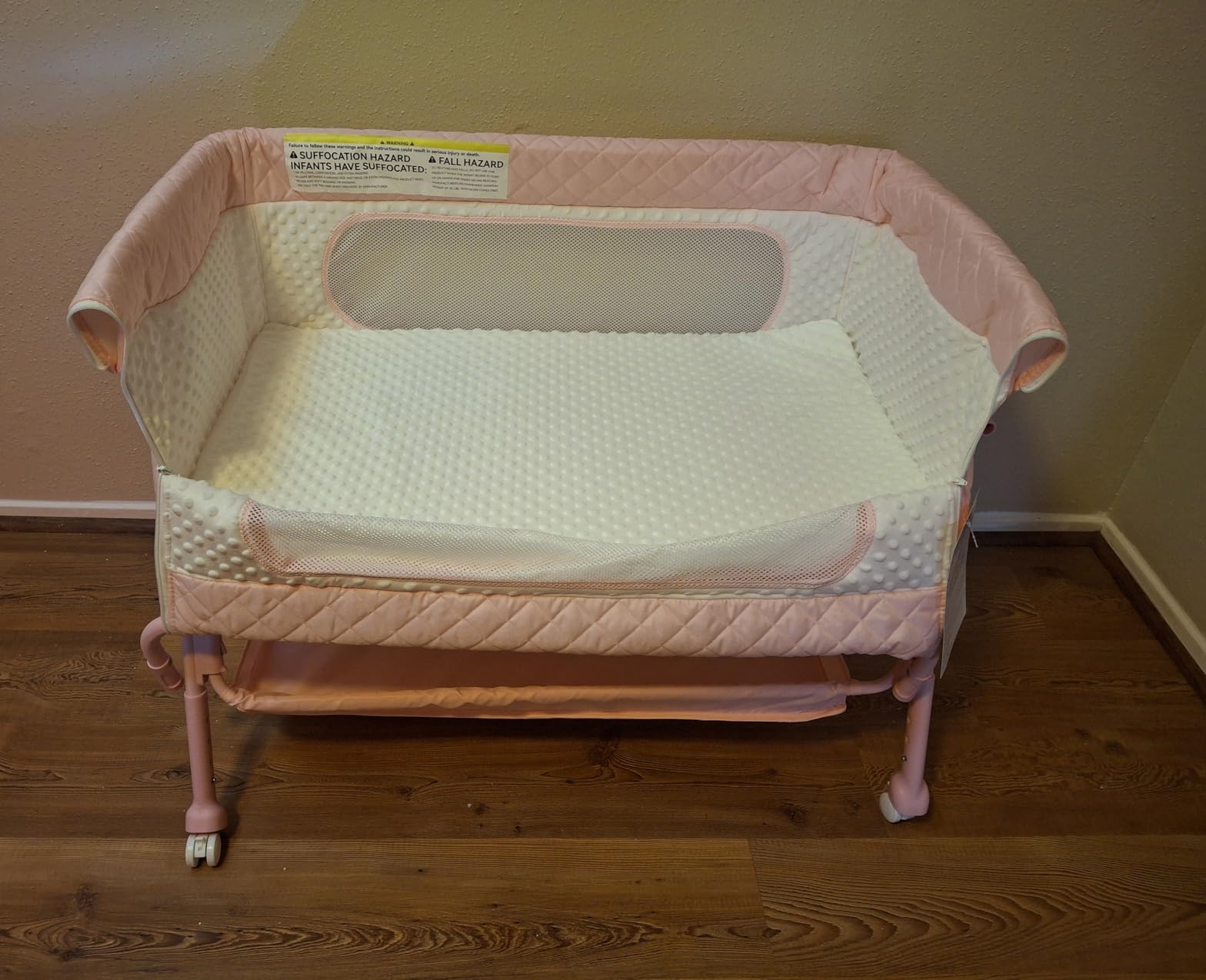 Baby Crib for Newborn, Baby Bassinets Bedside Sleeper with Breathable Mesh & Mattress, Easy Move Crib for Newborns with Lockable Wheels, 4-Adjustable Height Beside Bassinet (Beige) customer photo 2