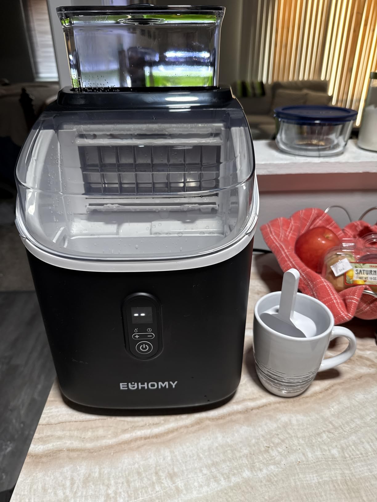 EUHOMY Ice Cube Maker Machine Countertop with External Water Tank, 2 Ways to Add Water, 34Lbs/Day, 16Pcs Ready in 7 Mins, Auto-Cleaning, with Ice Scoop & Basket, for Home/Kitchen/Office/Bar (Black) customer photo 1