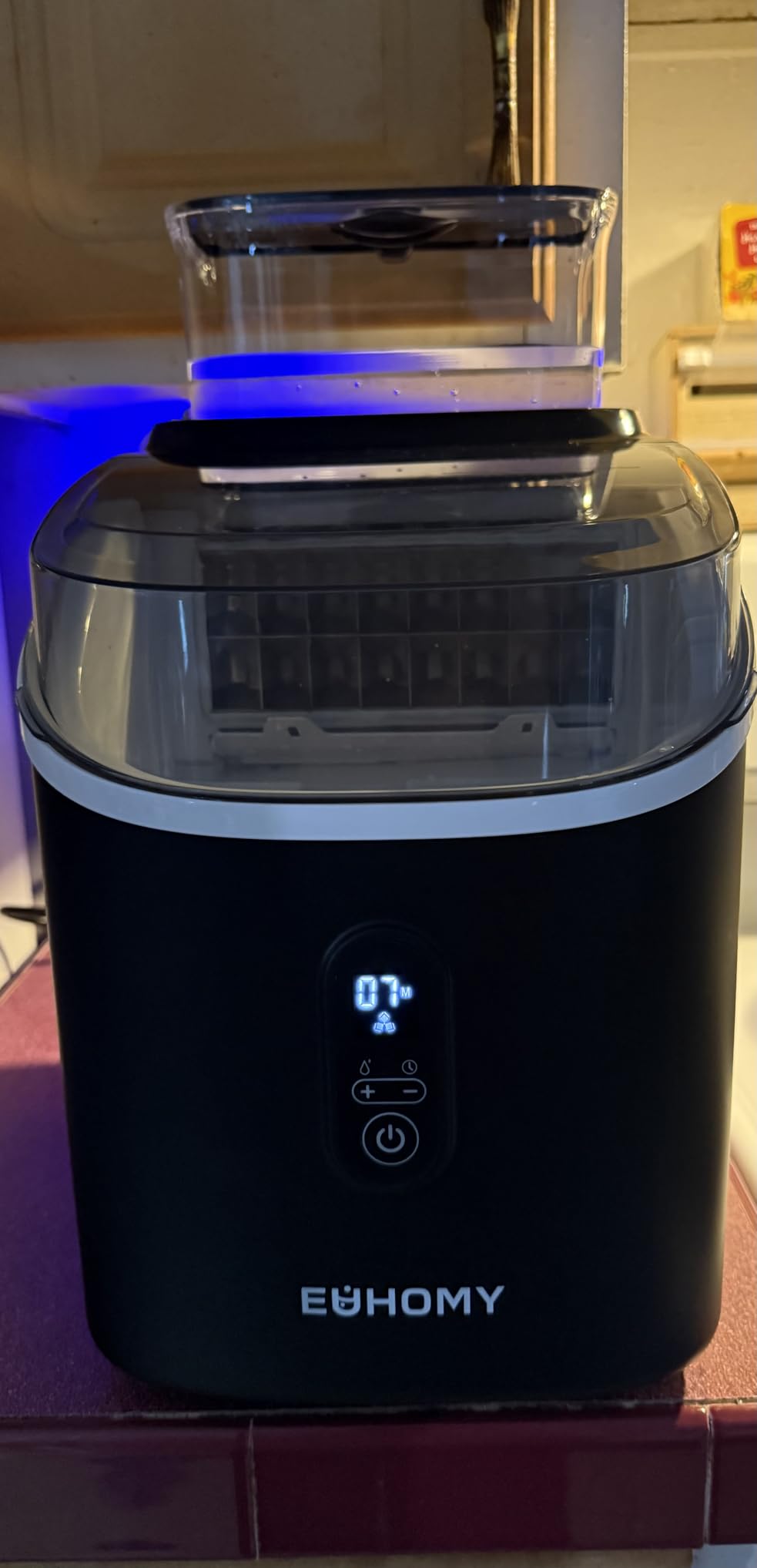 EUHOMY Ice Cube Maker Machine Countertop with External Water Tank, 2 Ways to Add Water, 34Lbs/Day, 16Pcs Ready in 7 Mins, Auto-Cleaning, with Ice Scoop & Basket, for Home/Kitchen/Office/Bar (Black) customer photo 2